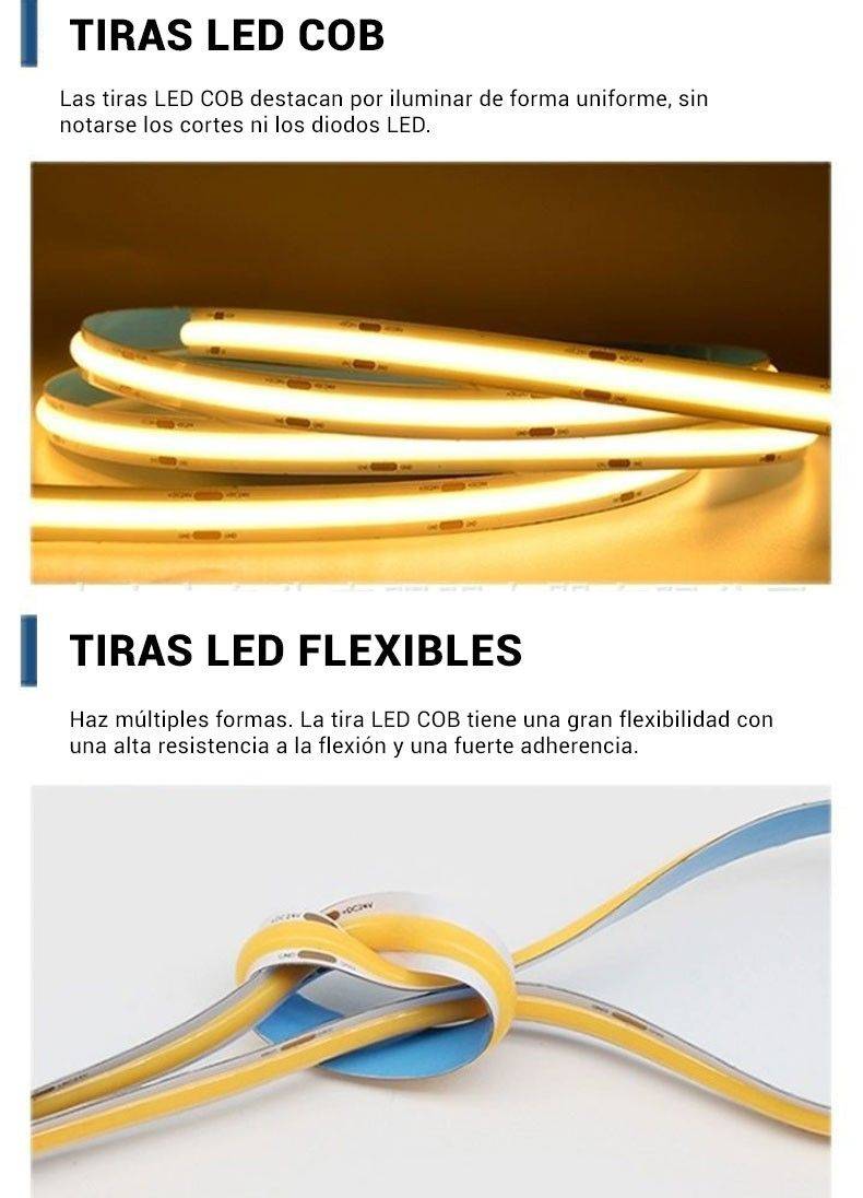 Tira LED COB 24V DC - 12W/m - 8mm - IP20 - Rollo de 5 metros - Corte cada 4,5 cm (2)