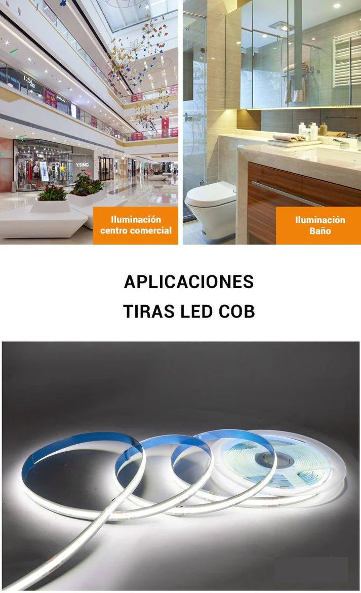 Tira LED COB 24V DC - 12W/m - 8mm - IP20 - Rollo de 5 metros - Corte cada 4,5 cm