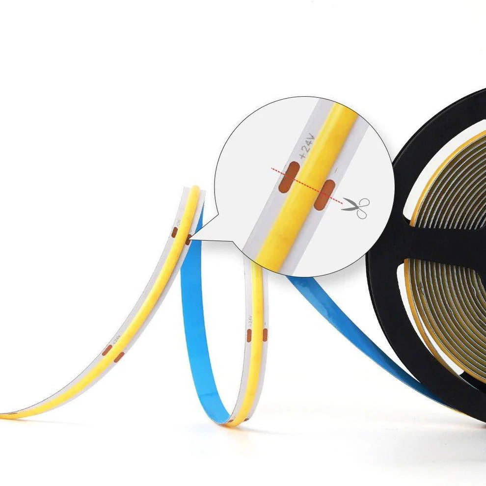 Tira LED COB 24V DC - 12W/m - 8mm - IP20 - Rollo de 5 metros - Corte cada 4,5 cm