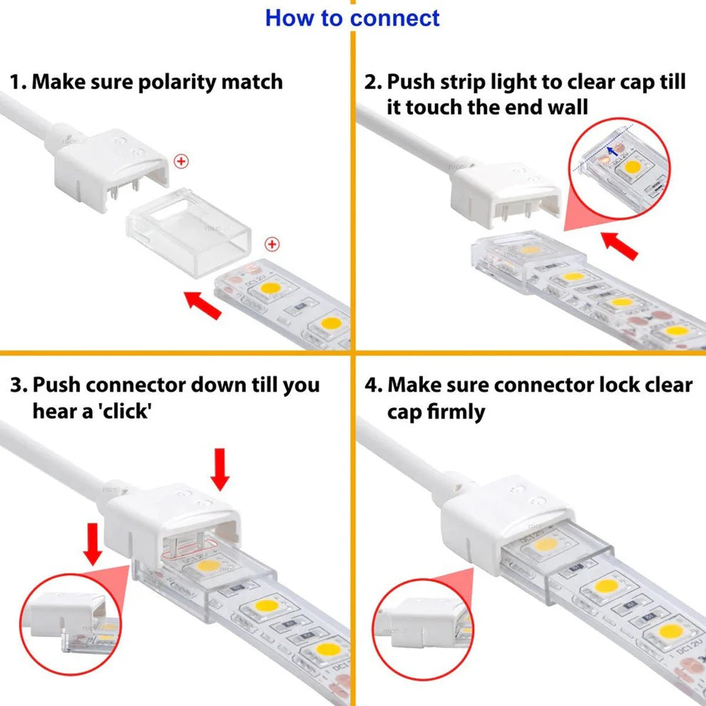 Conector estanco de inicio tira LED - 2 pines - ancho 10mm - IP68