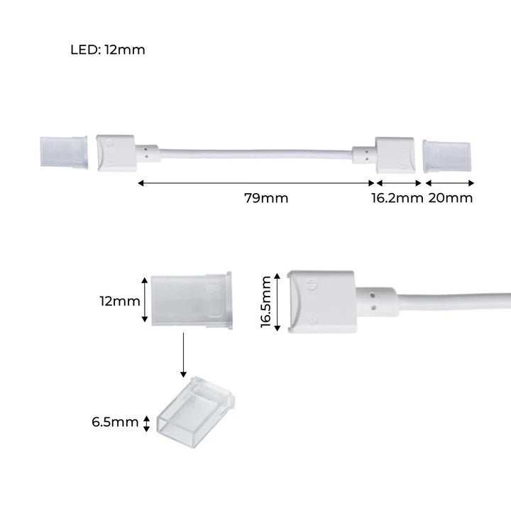 Conector estanco Tira LED a Tira LED con cable - Tira 10 mm - IP68 - 2 pines
