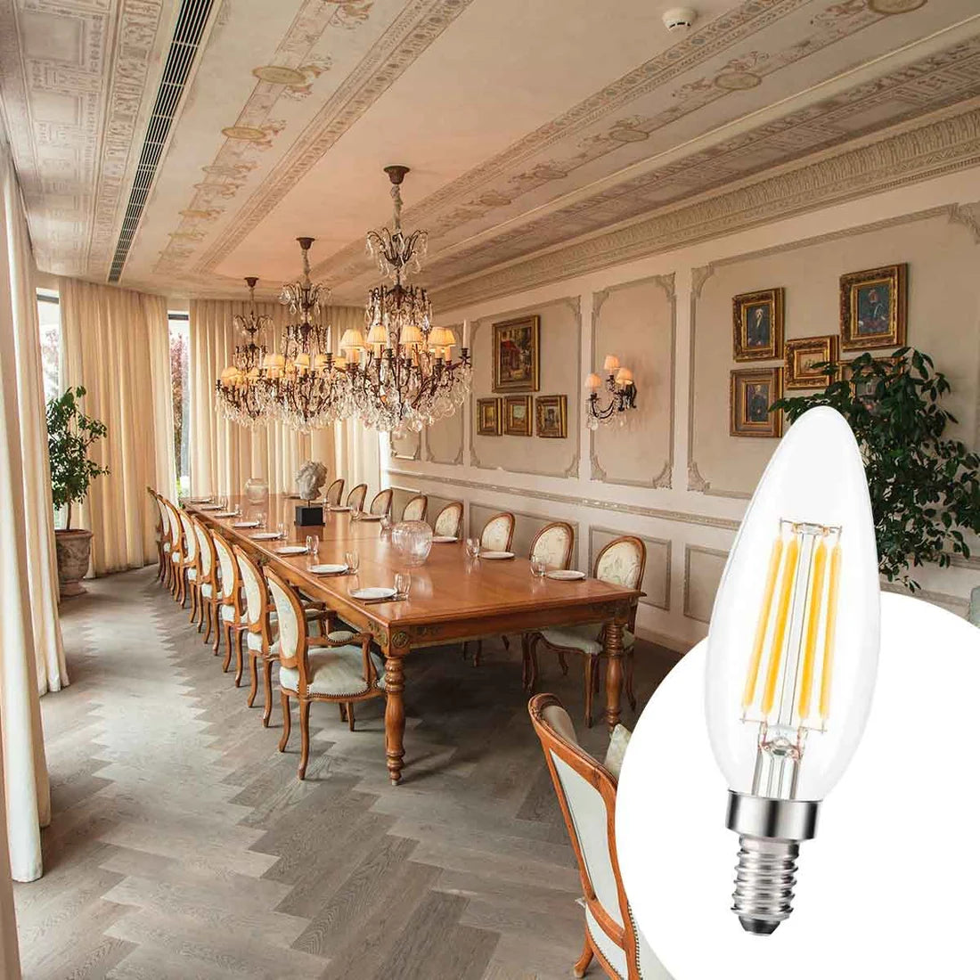 Bombilla LED filamento Vela E14 C35 - 5W - Transparente
