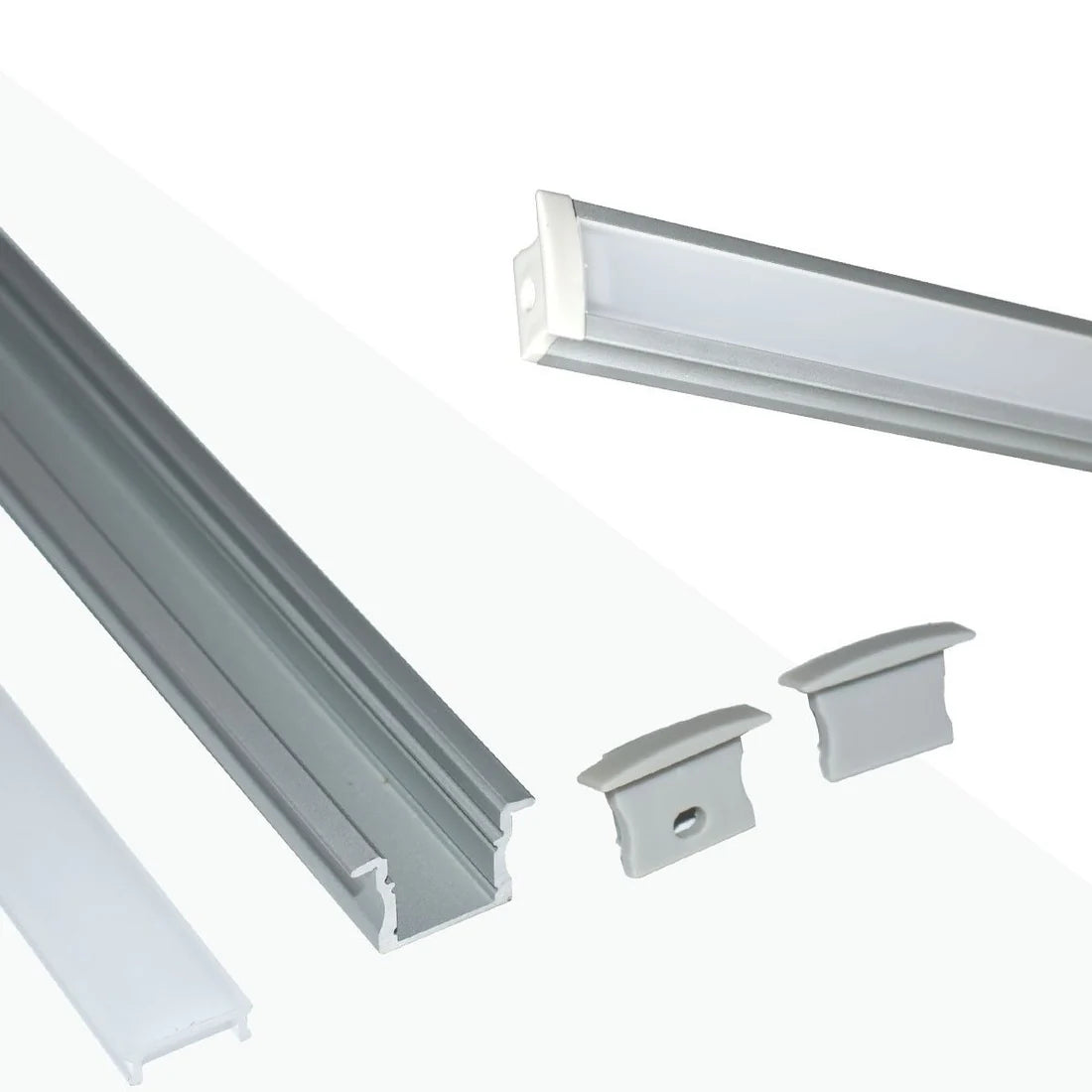 Perfil de aluminio de empotrar - Kit completo - 25 x 14,5mm - Tira LED hasta 12 mm - 2 metros