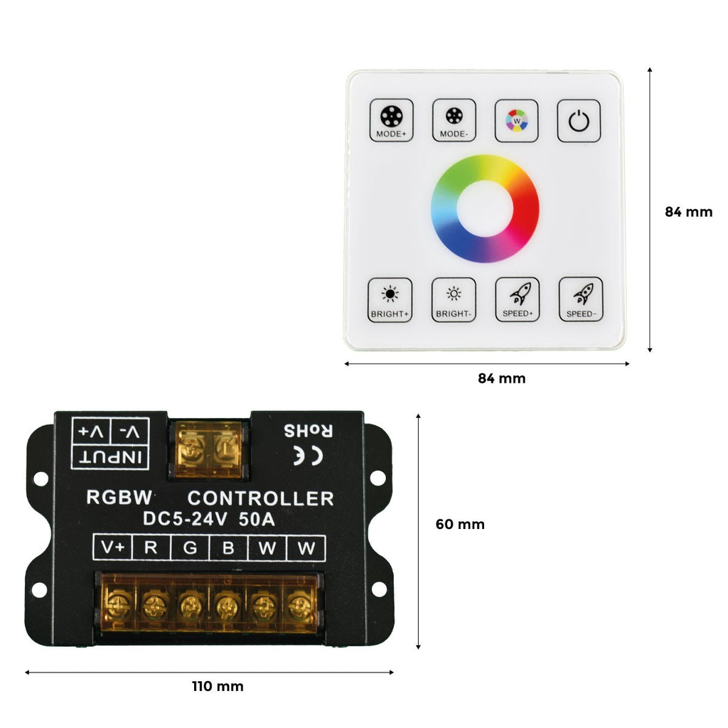 Controlador RGBW para tiras LED con panel táctil RF - 5-24V/DC
