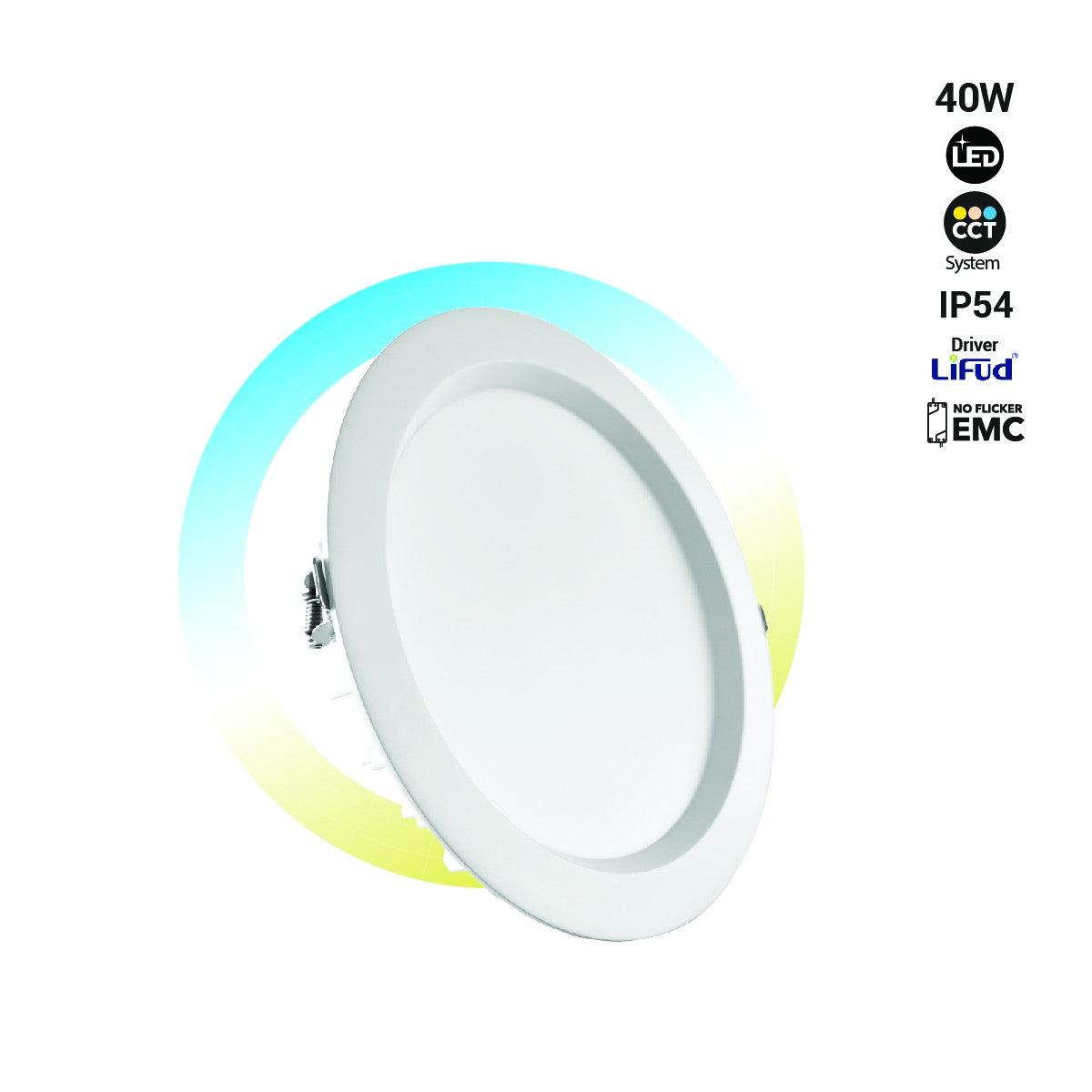 Downlight LED CCT de alta eficiencia- 40W - Driver Lifud - Corte Ø 200-220mm IP54