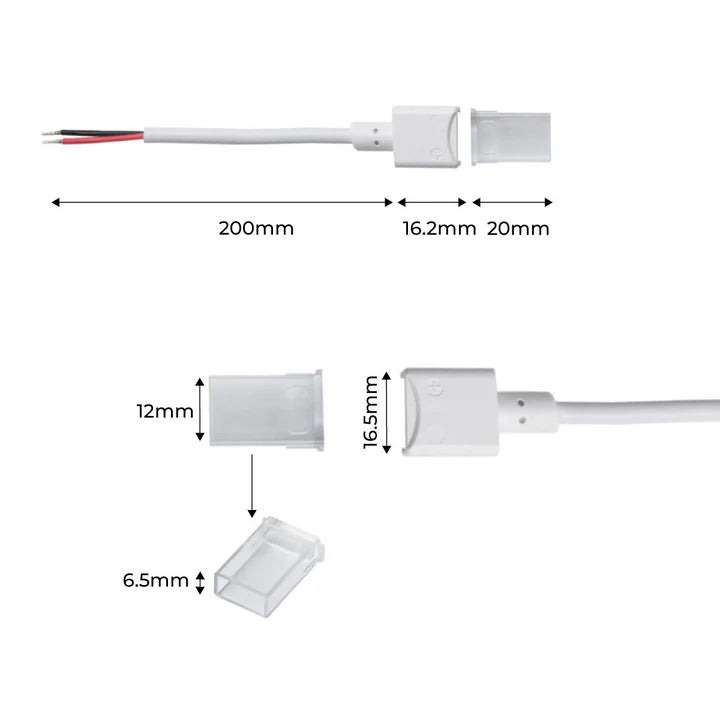 Conector estanco de inicio tira LED - 2 pines - ancho 10mm - IP68