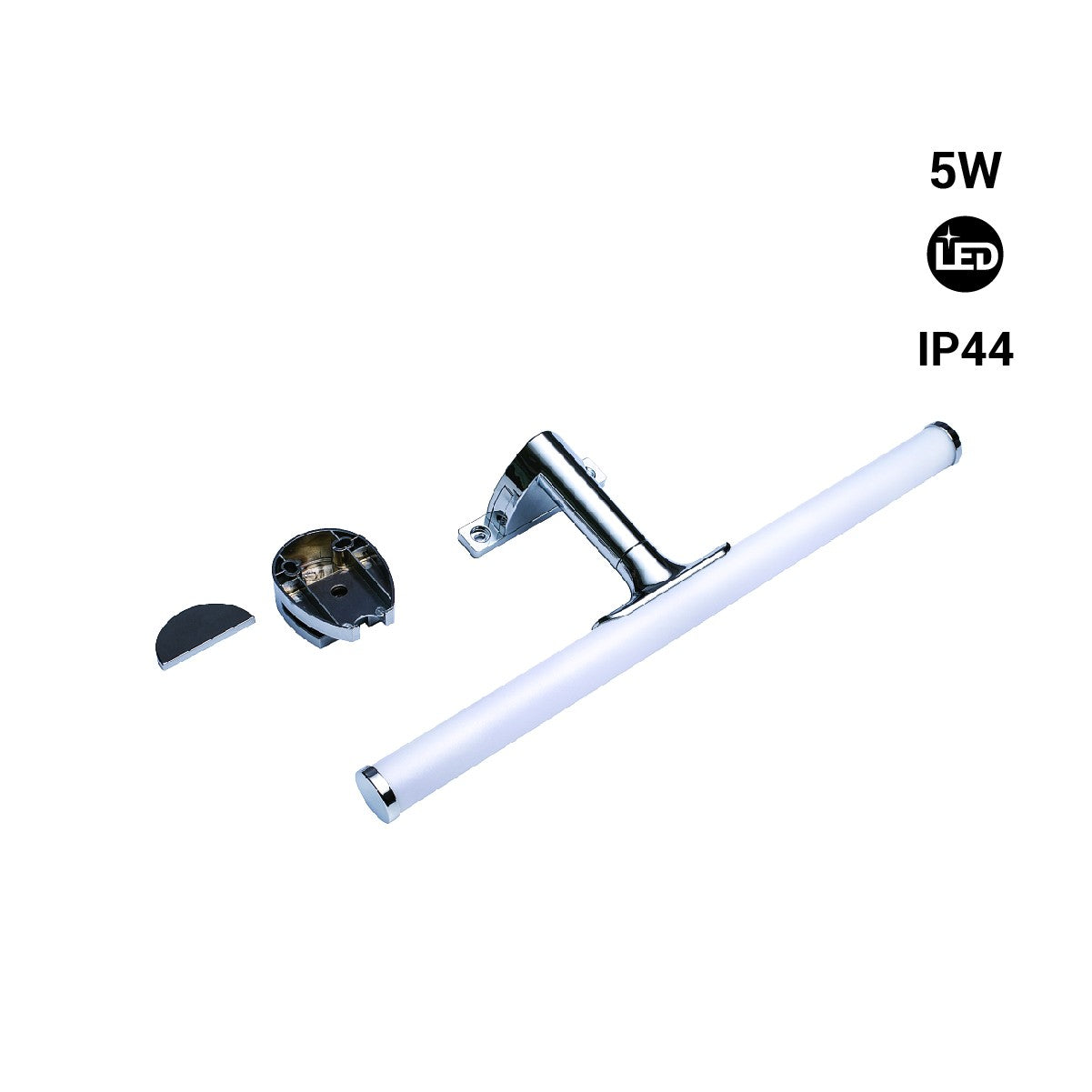 Aplique espejo baño LED tubular - 30cm - 5W | 3 formas de fijación