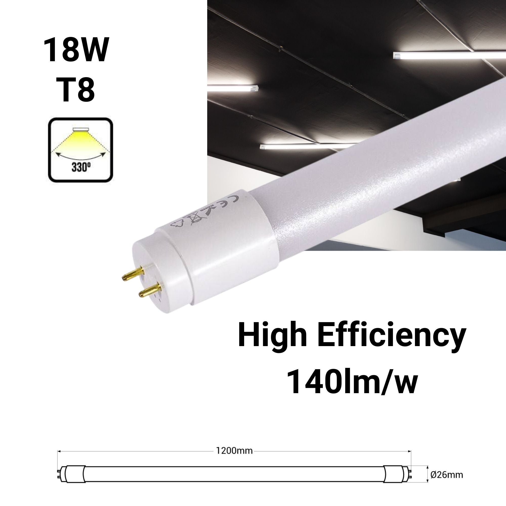 Tubo LED 120cm T8 - 18W - 140lm/W (1)