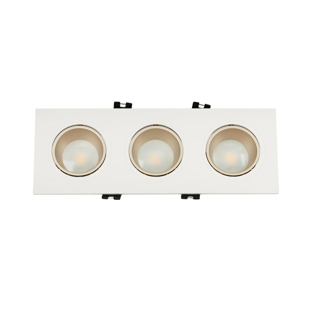 Kit downlight cuadrado basculante triple Bajo UGR + Portalámpara + Bombilla GU10