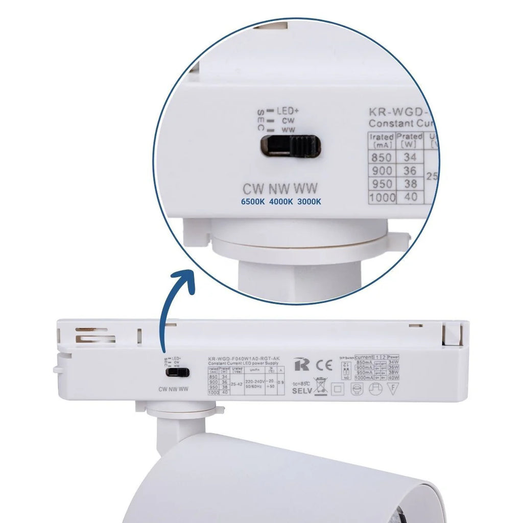 Proyector LED para riel monofásico CCT - 40W - CRI 90