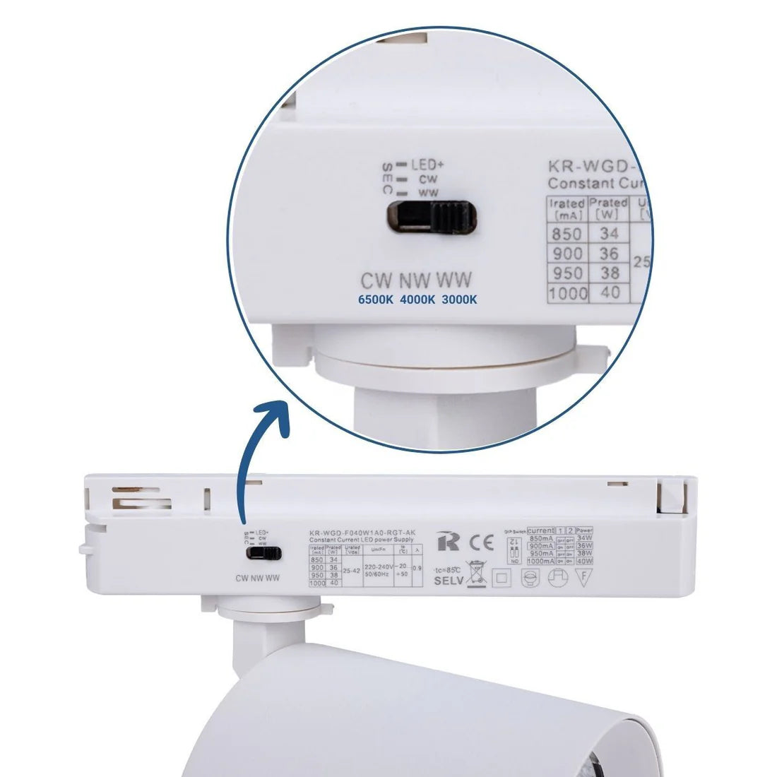 Proyector LED para riel monofásico CCT - 40W - CRI 90