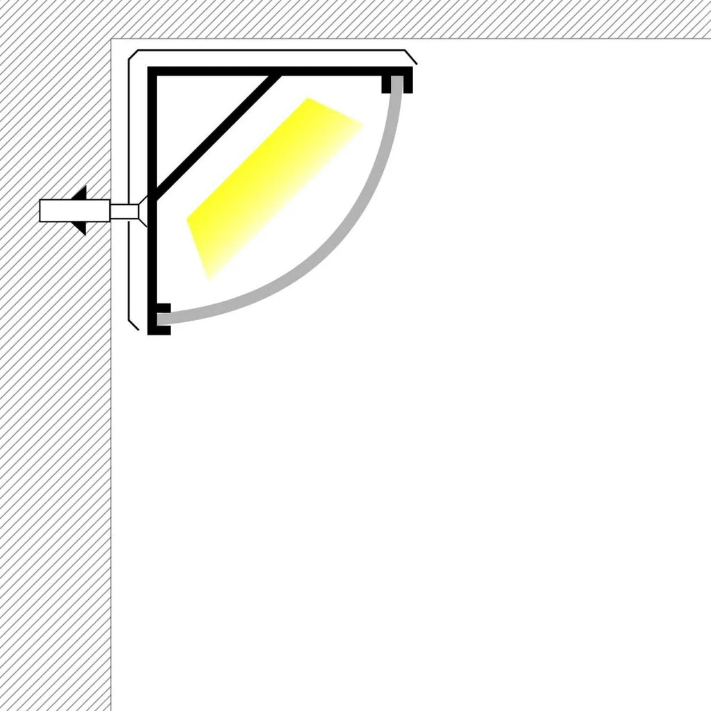 Perfil de aluminio de superficie para esquinas - Con difusor - Kit completo - 16x16mm - Tira LED hasta 10mm - 2 metros