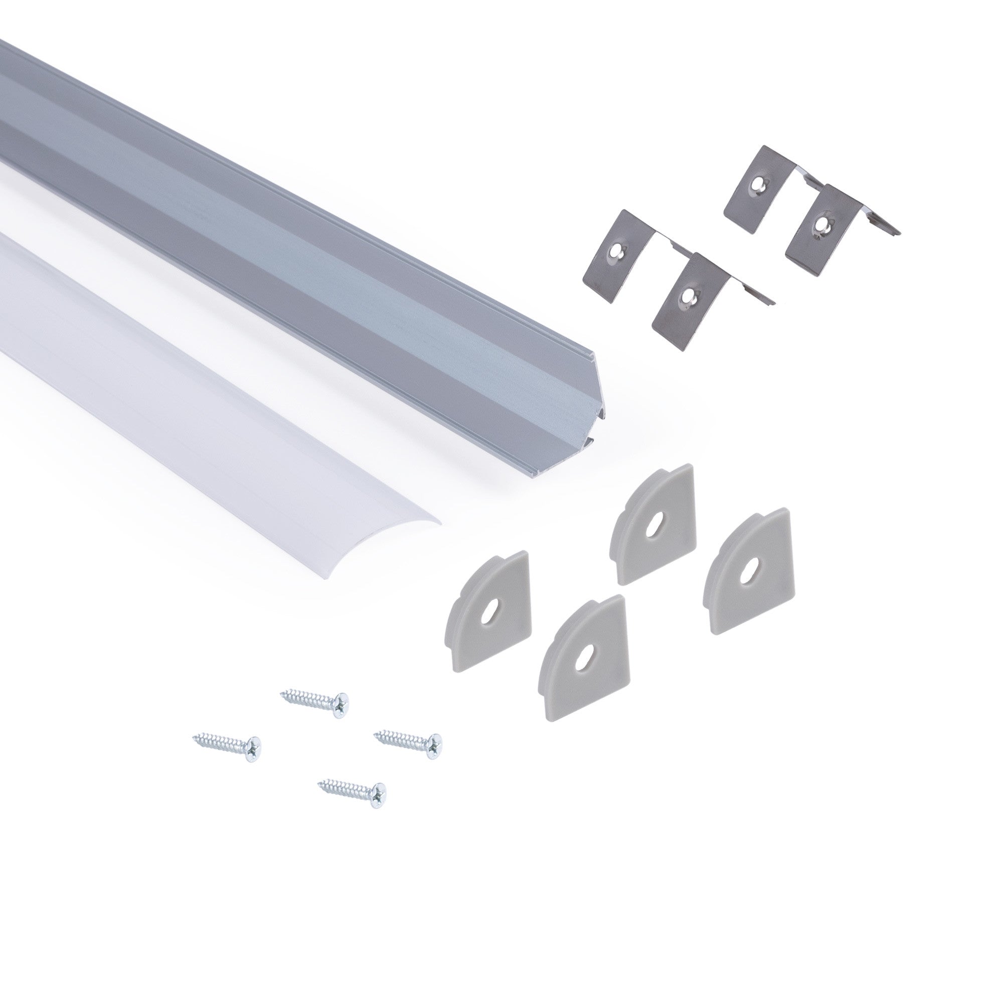 Perfil de aluminio de superficie para esquinas - Con difusor - Kit completo - 20x20mm - Tira LED hasta 10mm - 2 metros