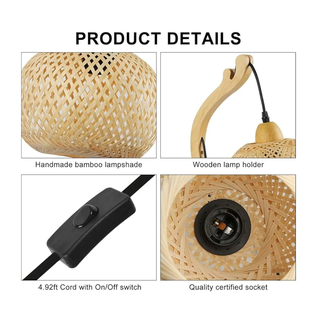 Aplique de Pared de Mimbre y Madera "Phuket" | Con Cable y Enchufe - E27