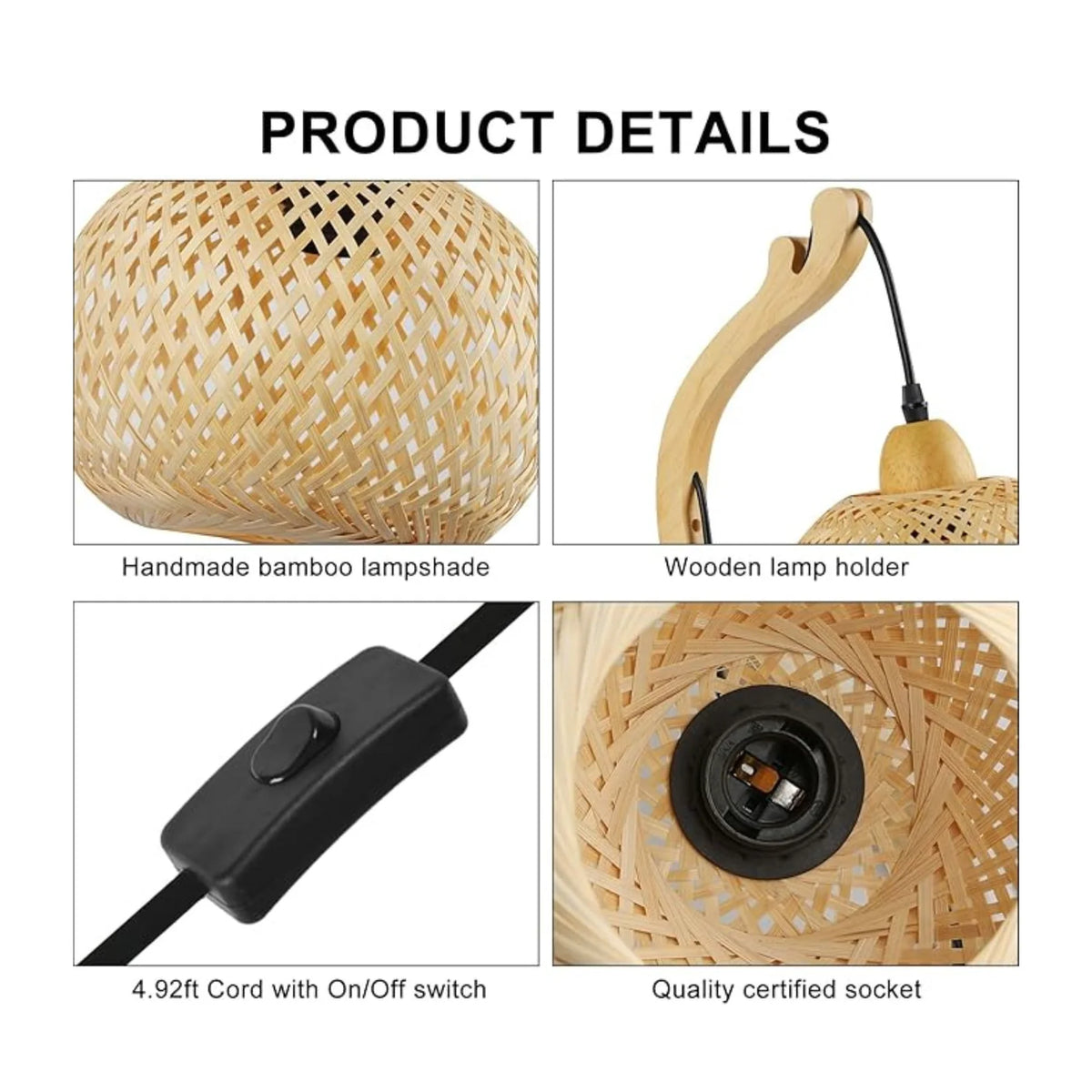 Aplique de Pared de Mimbre y Madera "Phuket" | Con Cable y Enchufe - E27