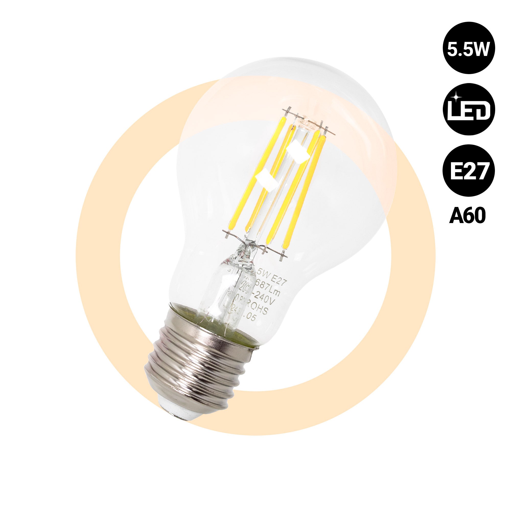 Bombilla LED filamento E27 A60 - 5,5W & Bombilla LED filamento E27 A60 - 5,5W