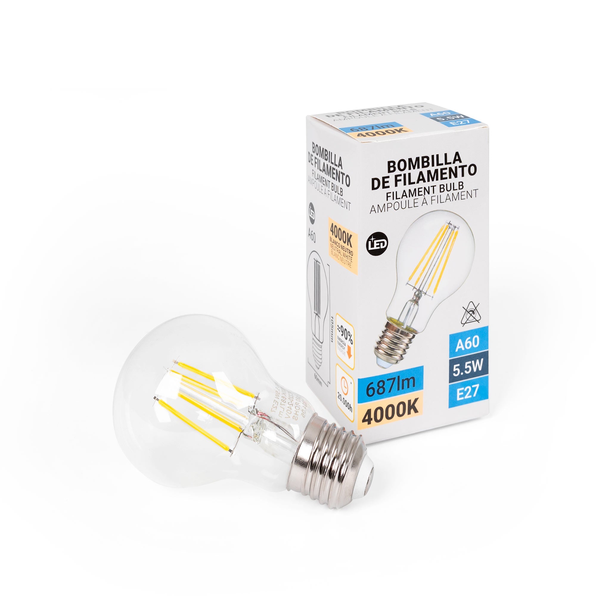 Bombilla LED filamento E27 A60 - 5,5W (1)