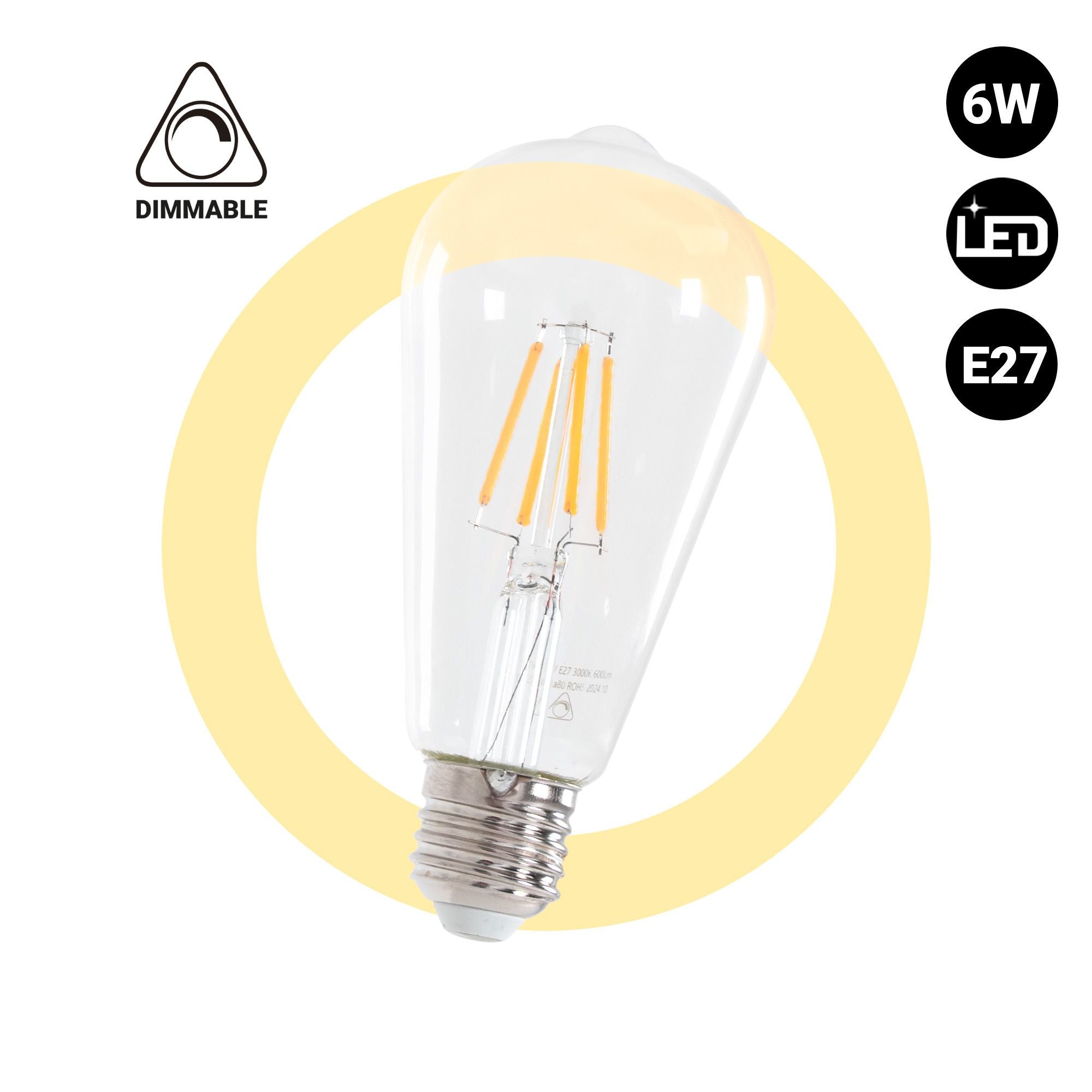 Bombilla LED Vintage Filamento - E27 ST64 - 6W - Regulable