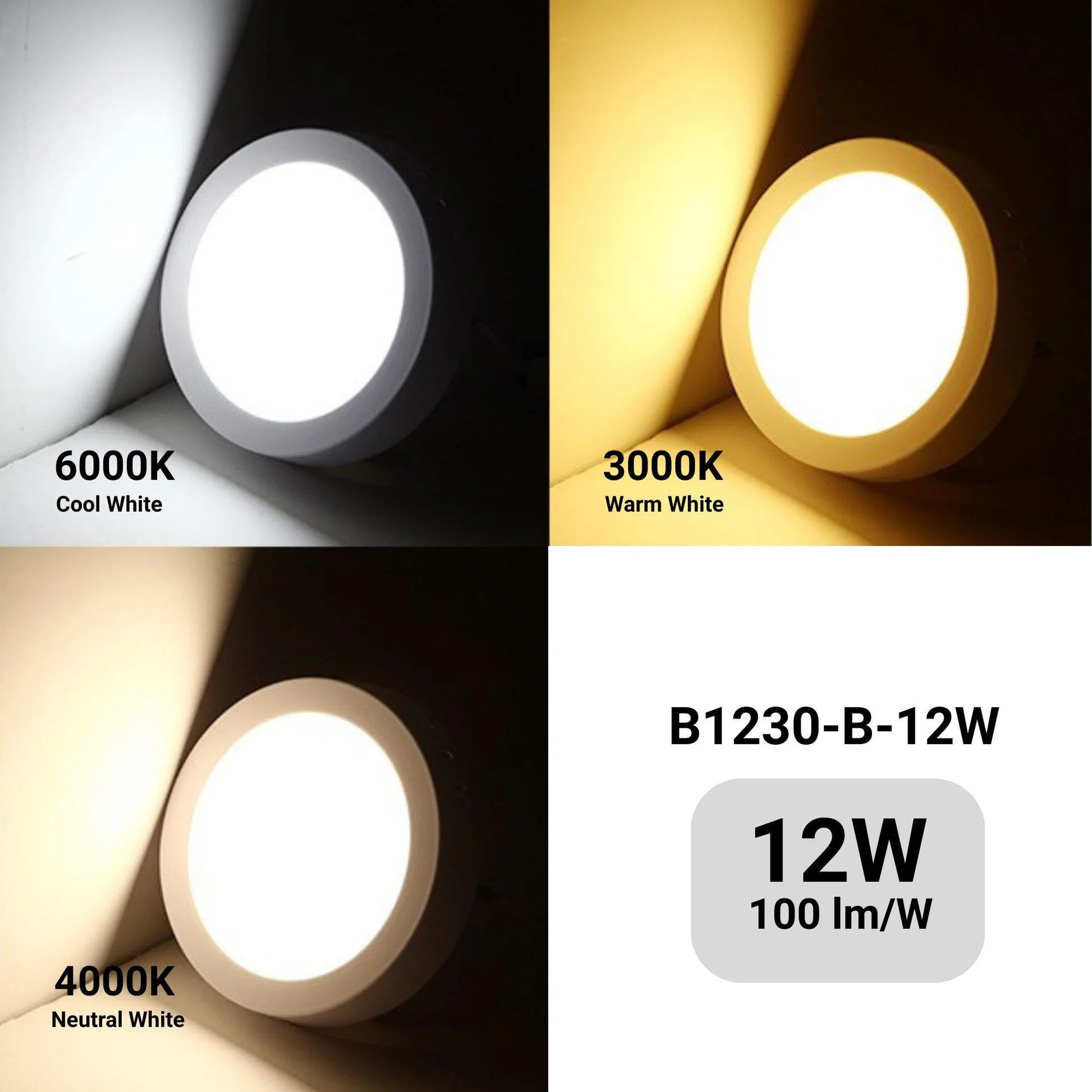 Plafón LED redondo de superficie - 12W - Alta Eficiencia