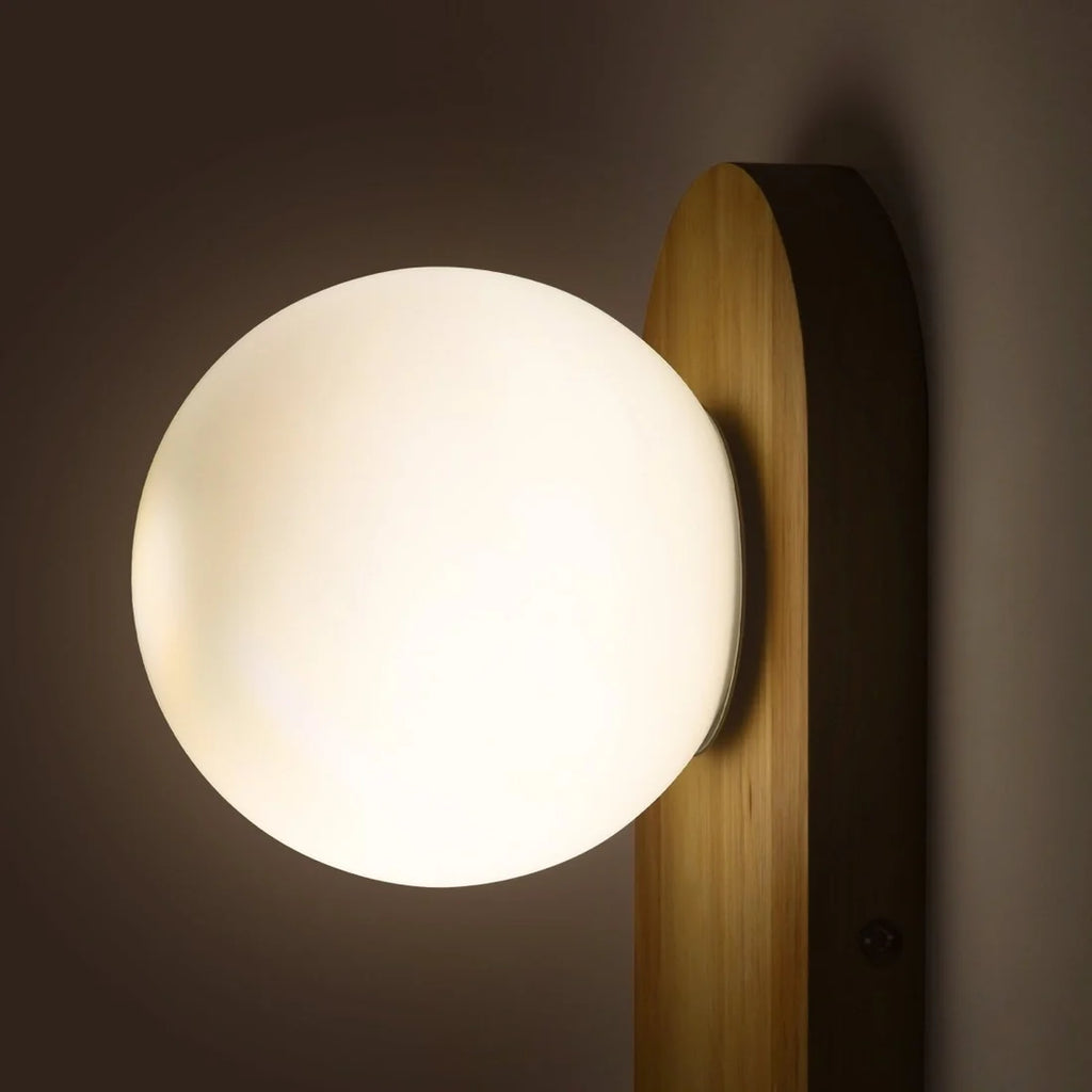Aplique de pared bola cristal "SOMA" con interruptor - E27 G45 - Madera clara