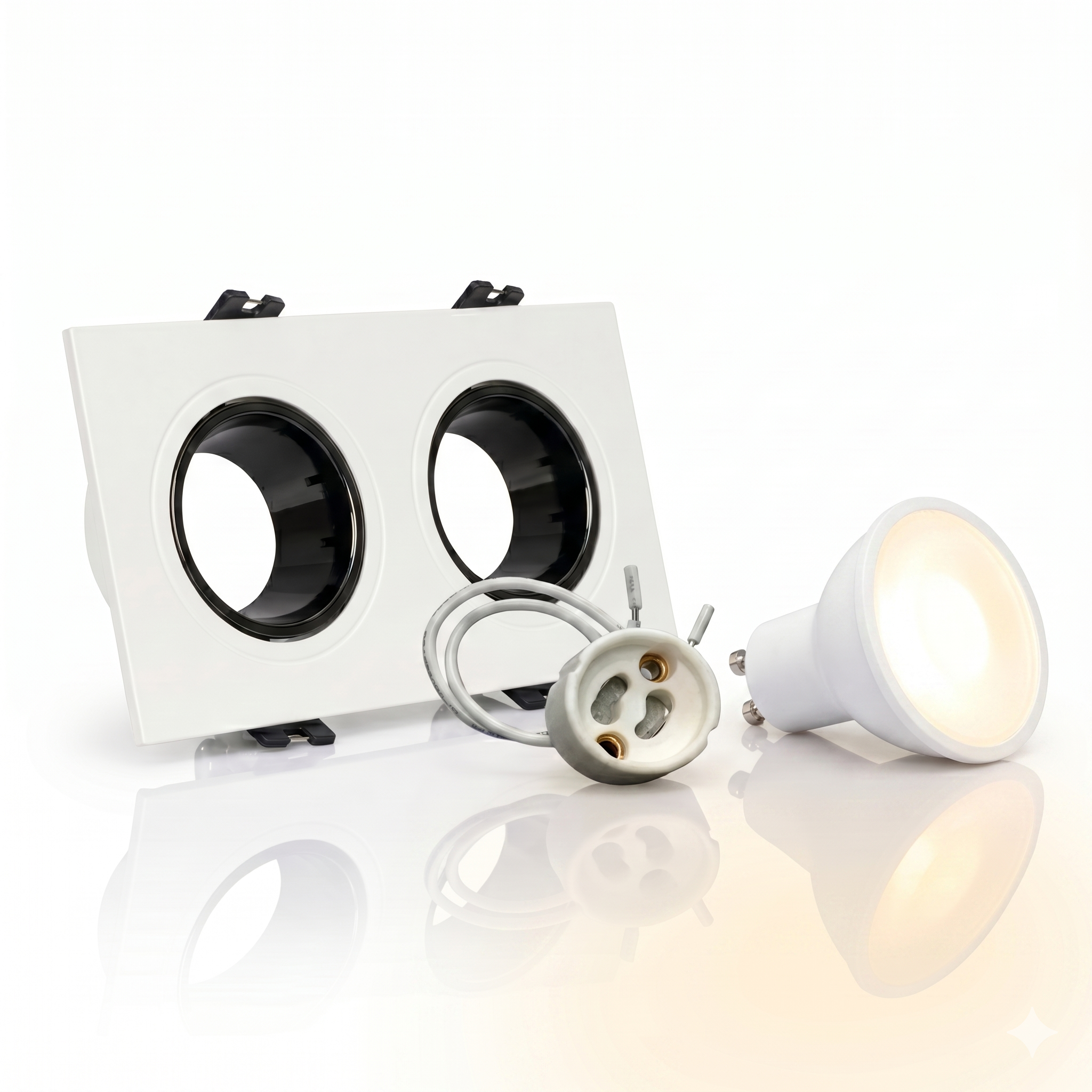 Kit downlight cuadrado basculante doble Bajo UGR + Portalámpara + Bombilla GU10