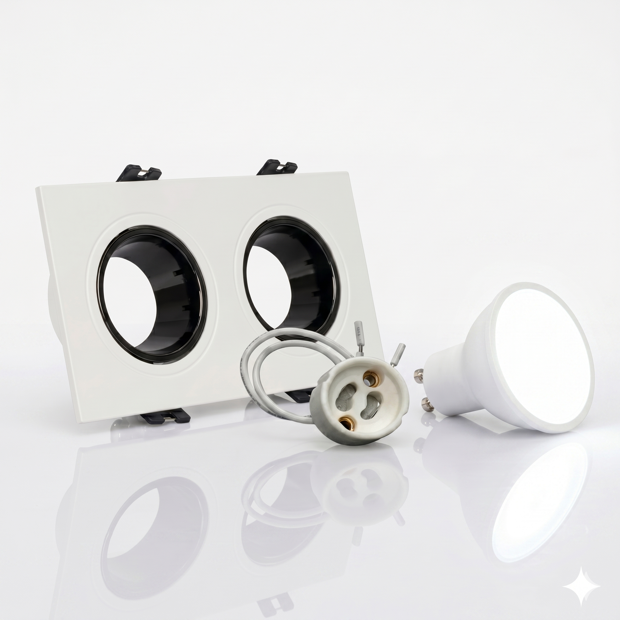 Kit downlight cuadrado basculante doble Bajo UGR + Portalámpara + Bombilla GU10