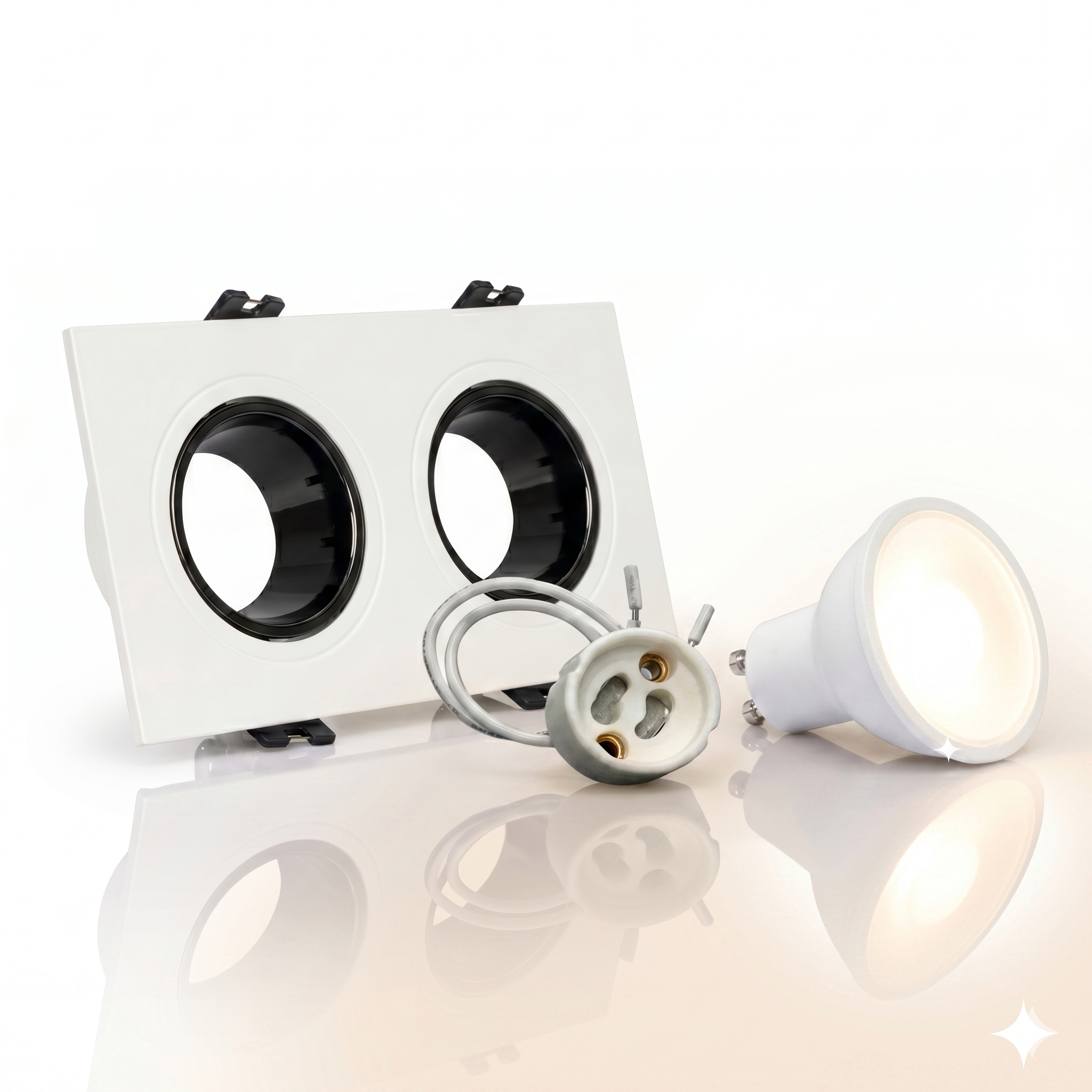 Kit downlight cuadrado basculante doble Bajo UGR + Portalámpara + Bombilla GU10