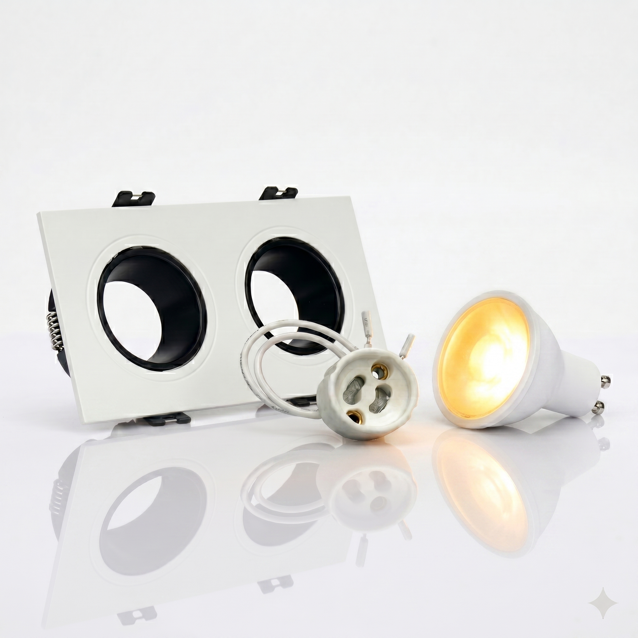 Kit downlight cuadrado basculante doble Bajo UGR + Portalámpara + Bombilla GU10