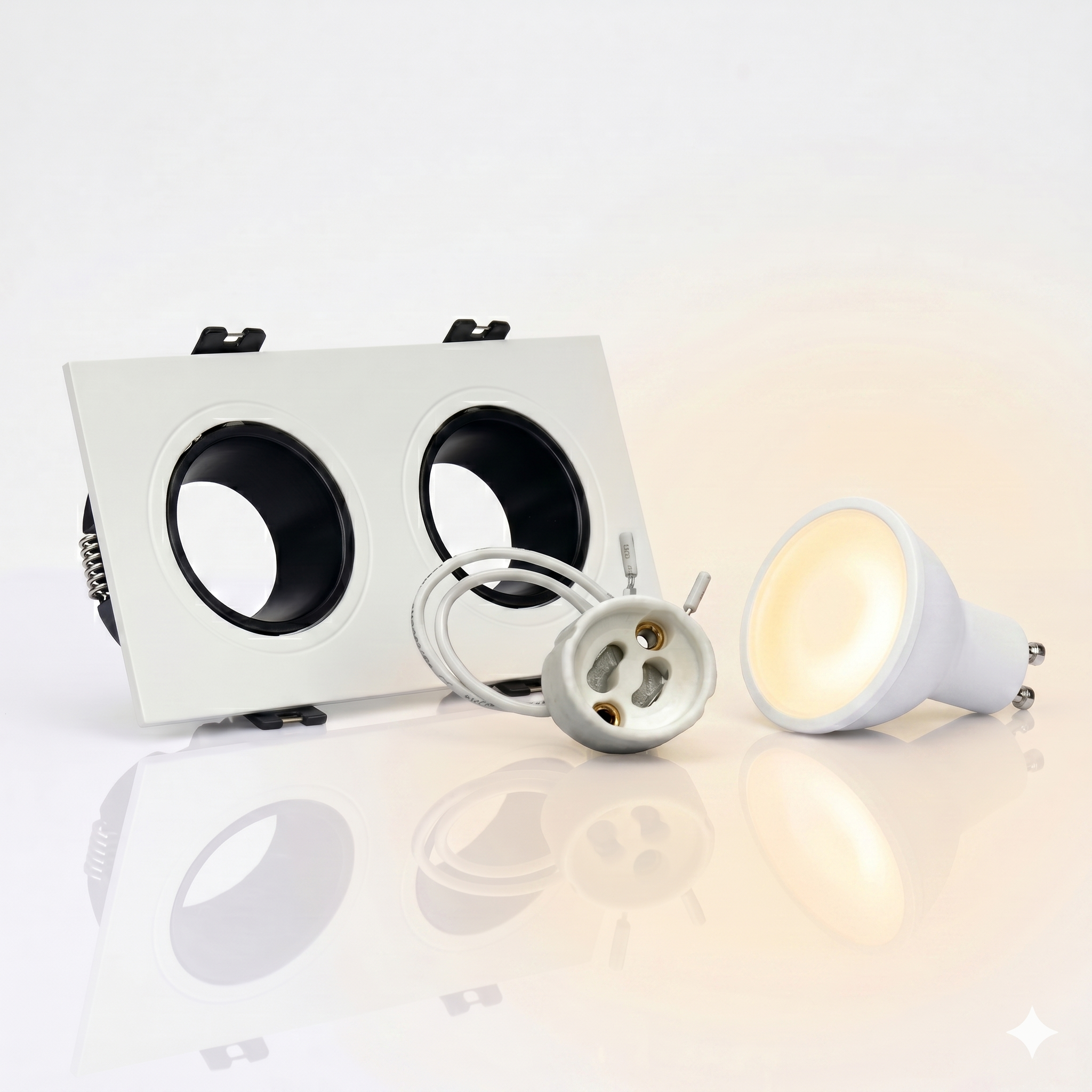 Kit downlight cuadrado basculante doble Bajo UGR + Portalámpara + Bombilla GU10