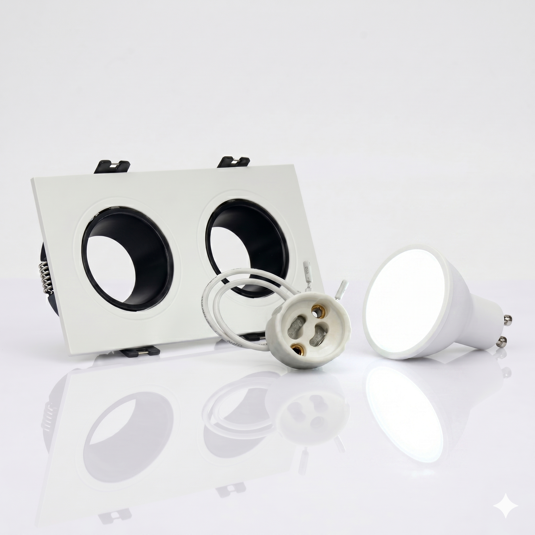 Kit downlight cuadrado basculante doble Bajo UGR + Portalámpara + Bombilla GU10