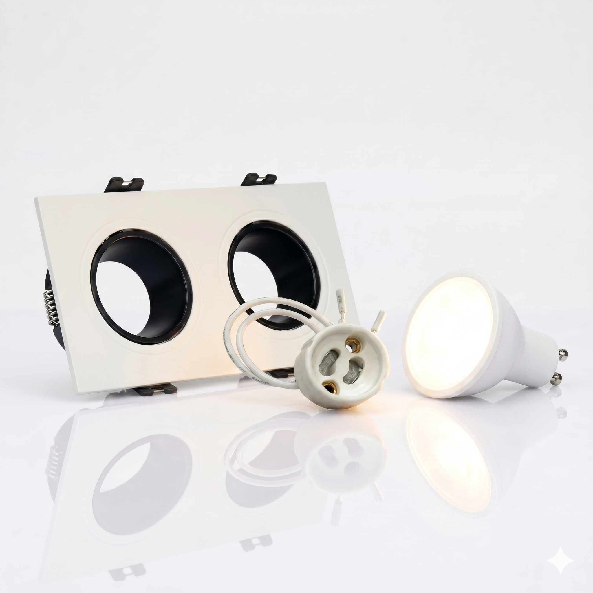Kit downlight cuadrado basculante doble Bajo UGR + Portalámpara + Bombilla GU10