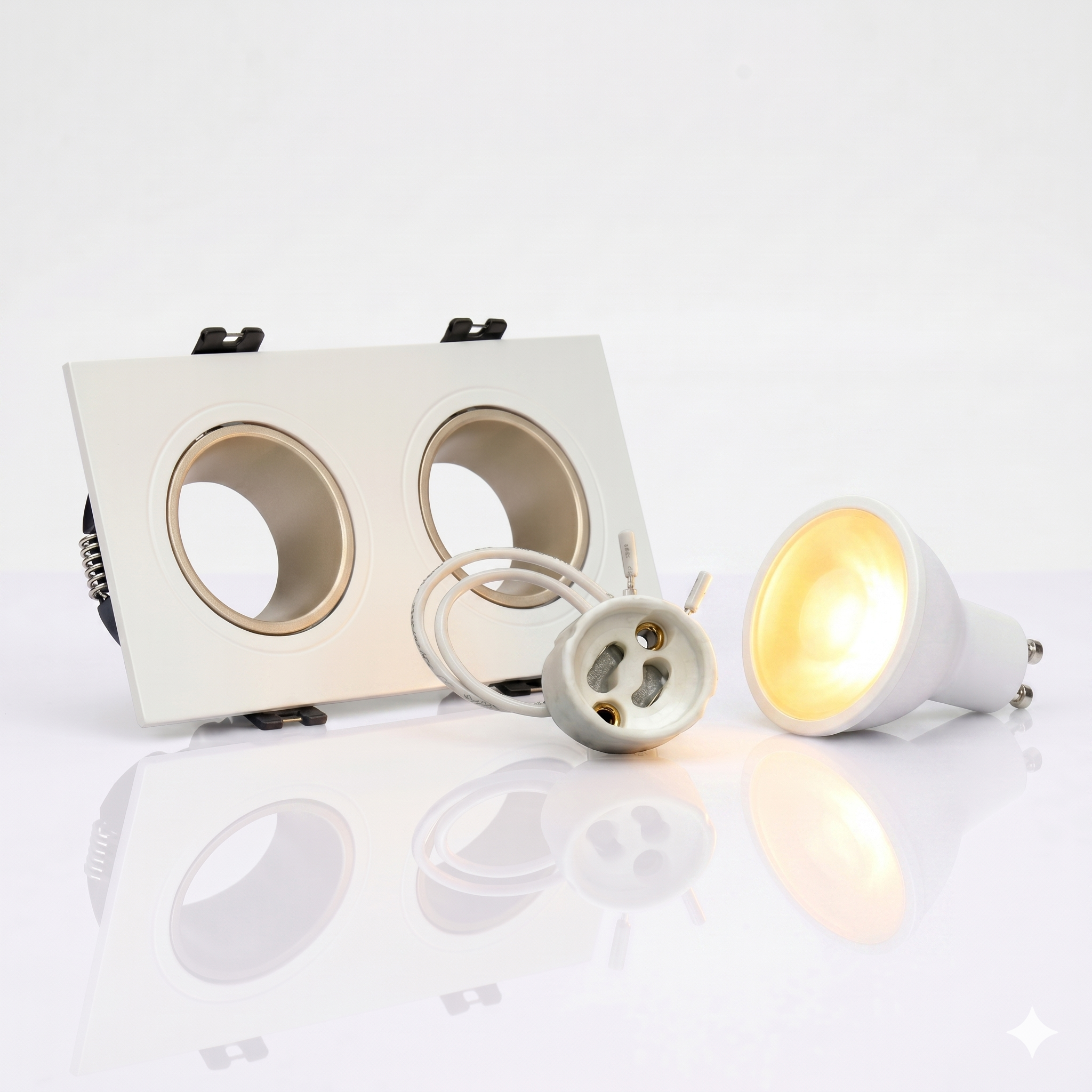 Kit downlight cuadrado basculante doble Bajo UGR + Portalámpara + Bombilla GU10