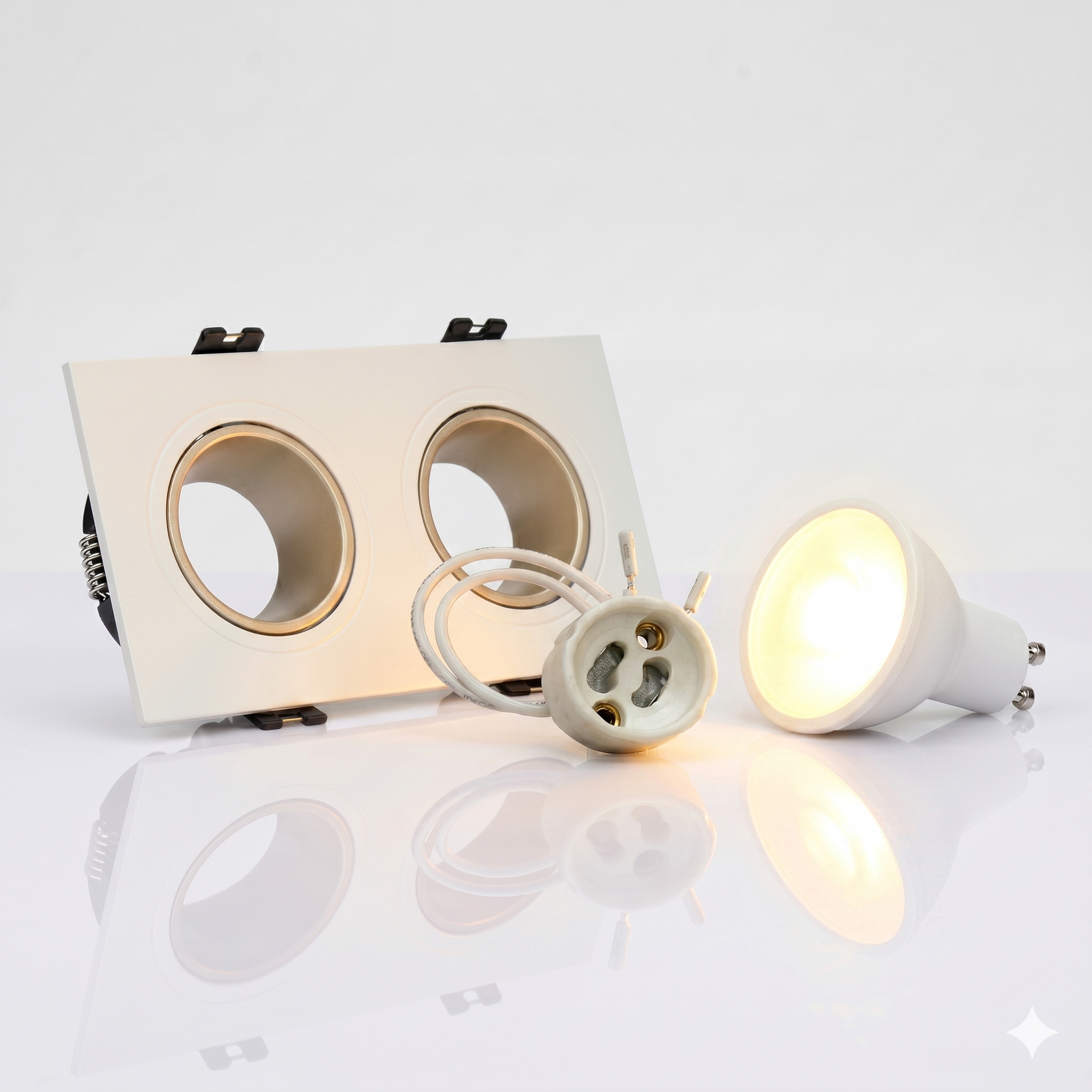 Kit downlight cuadrado basculante doble Bajo UGR + Portalámpara + Bombilla GU10