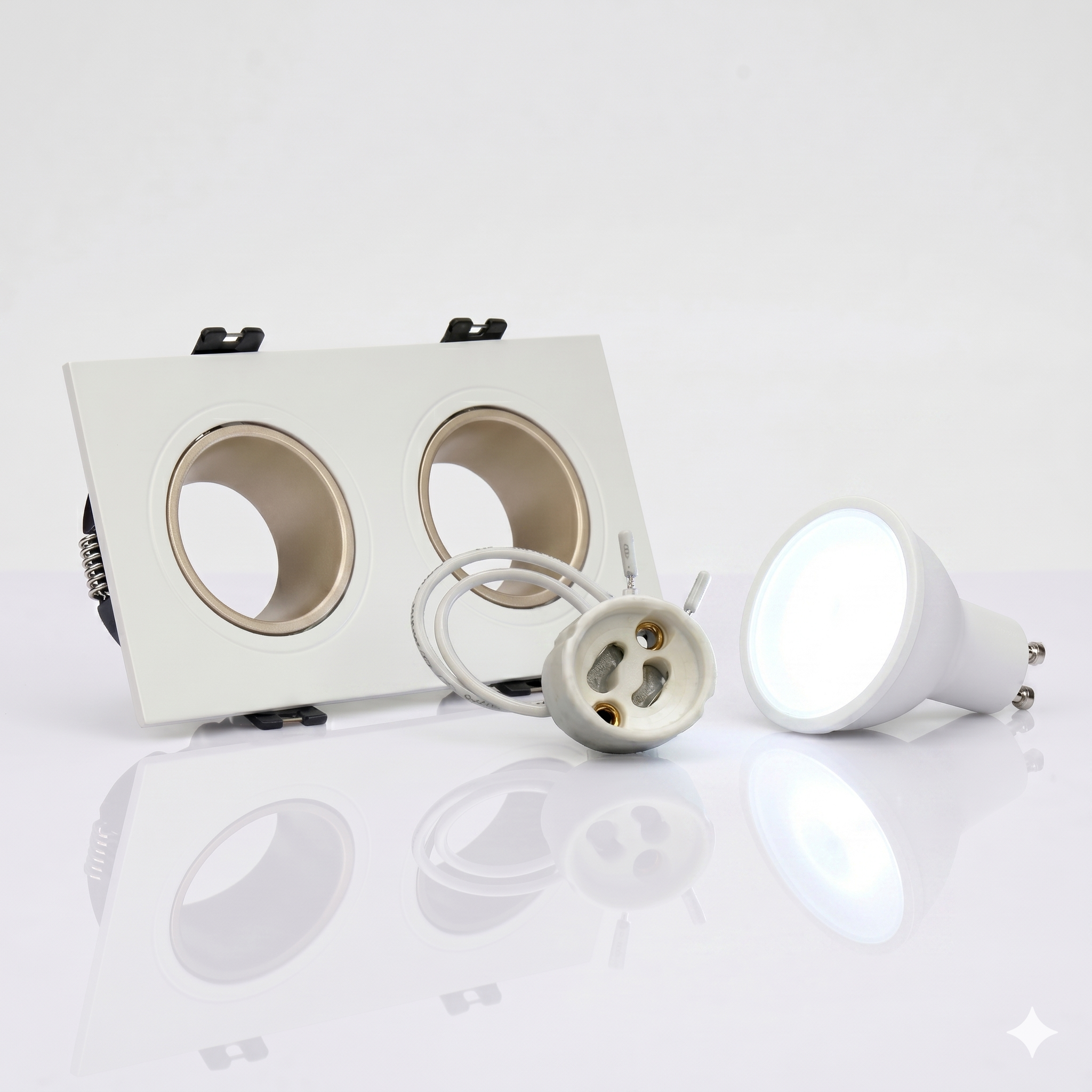Kit downlight cuadrado basculante doble Bajo UGR + Portalámpara + Bombilla GU10