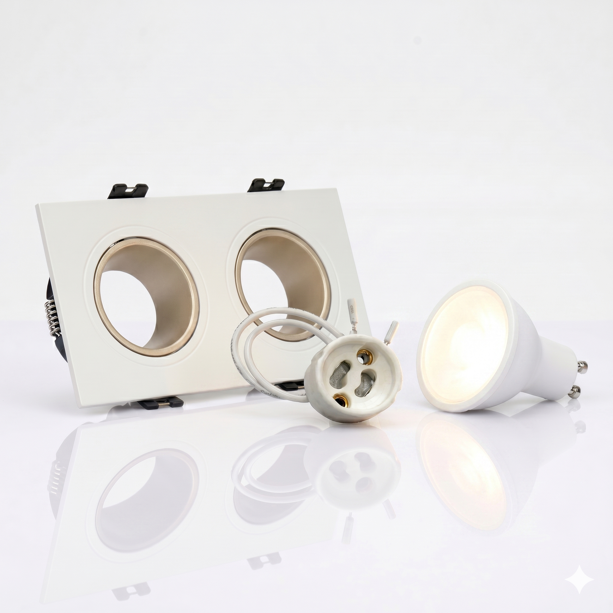 Kit downlight cuadrado basculante doble Bajo UGR + Portalámpara + Bombilla GU10
