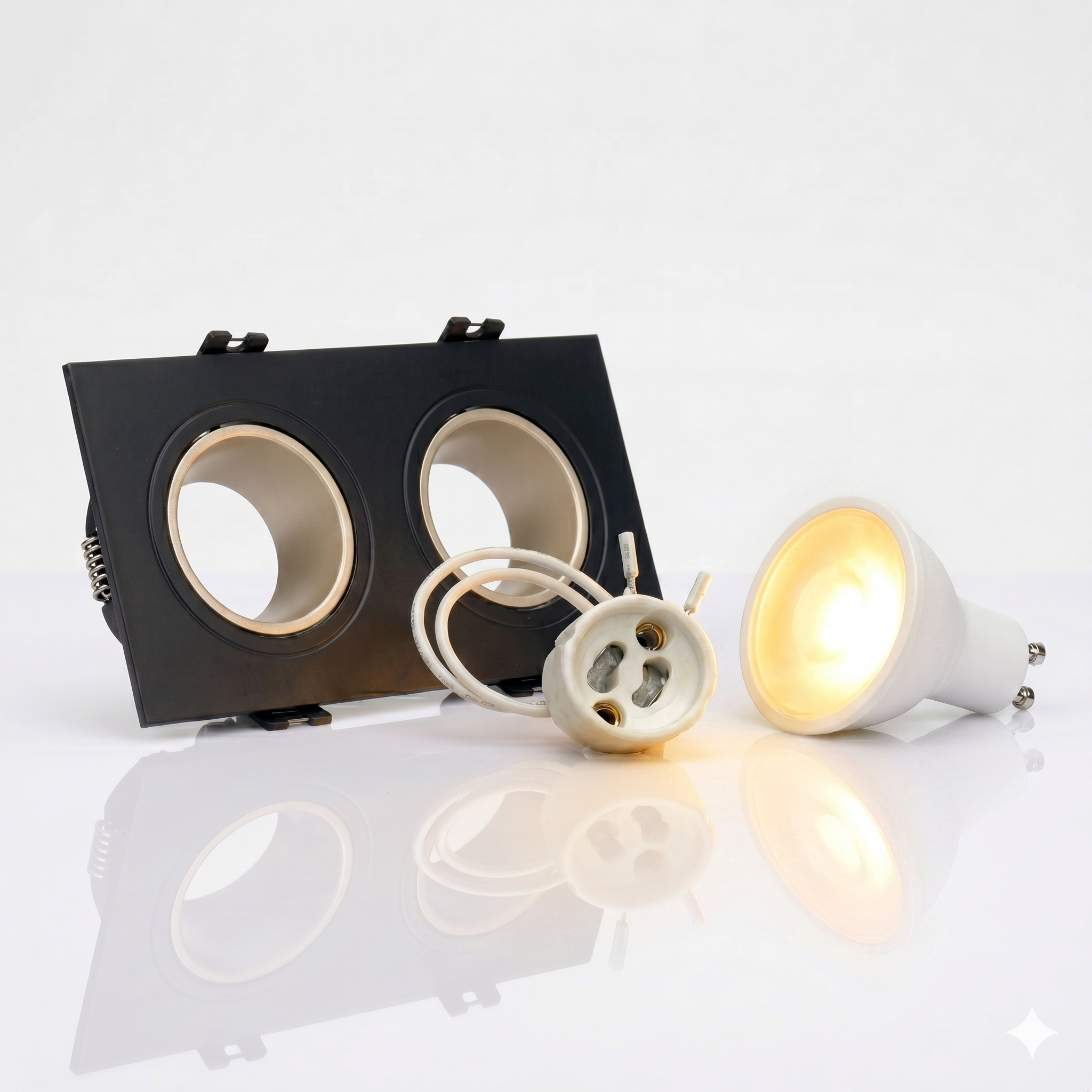 Kit downlight cuadrado basculante doble Bajo UGR + Portalámpara + Bombilla GU10