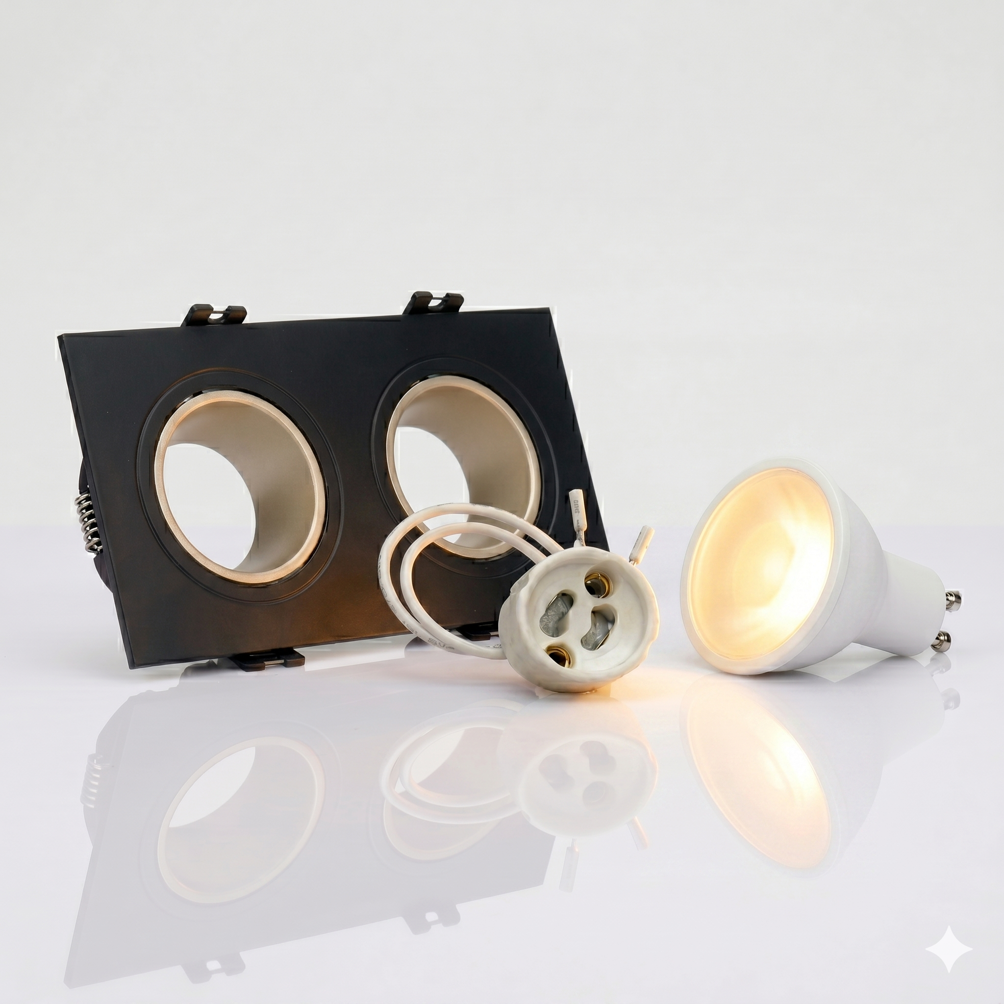 Kit downlight cuadrado basculante doble Bajo UGR + Portalámpara + Bombilla GU10