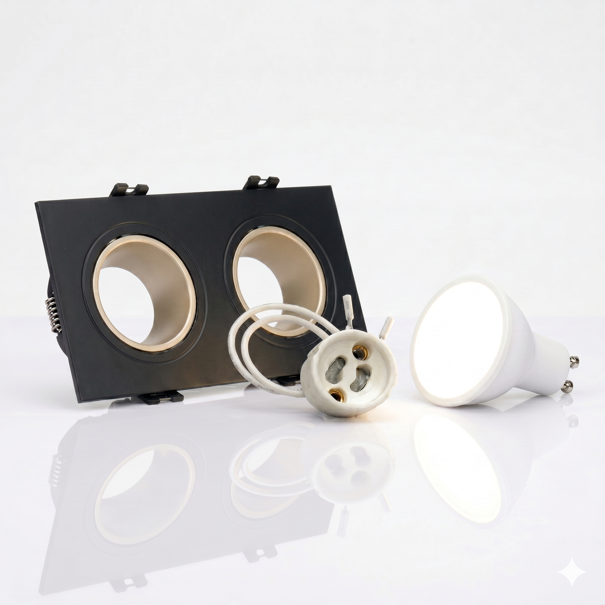 Kit downlight cuadrado basculante doble Bajo UGR + Portalámpara + Bombilla GU10