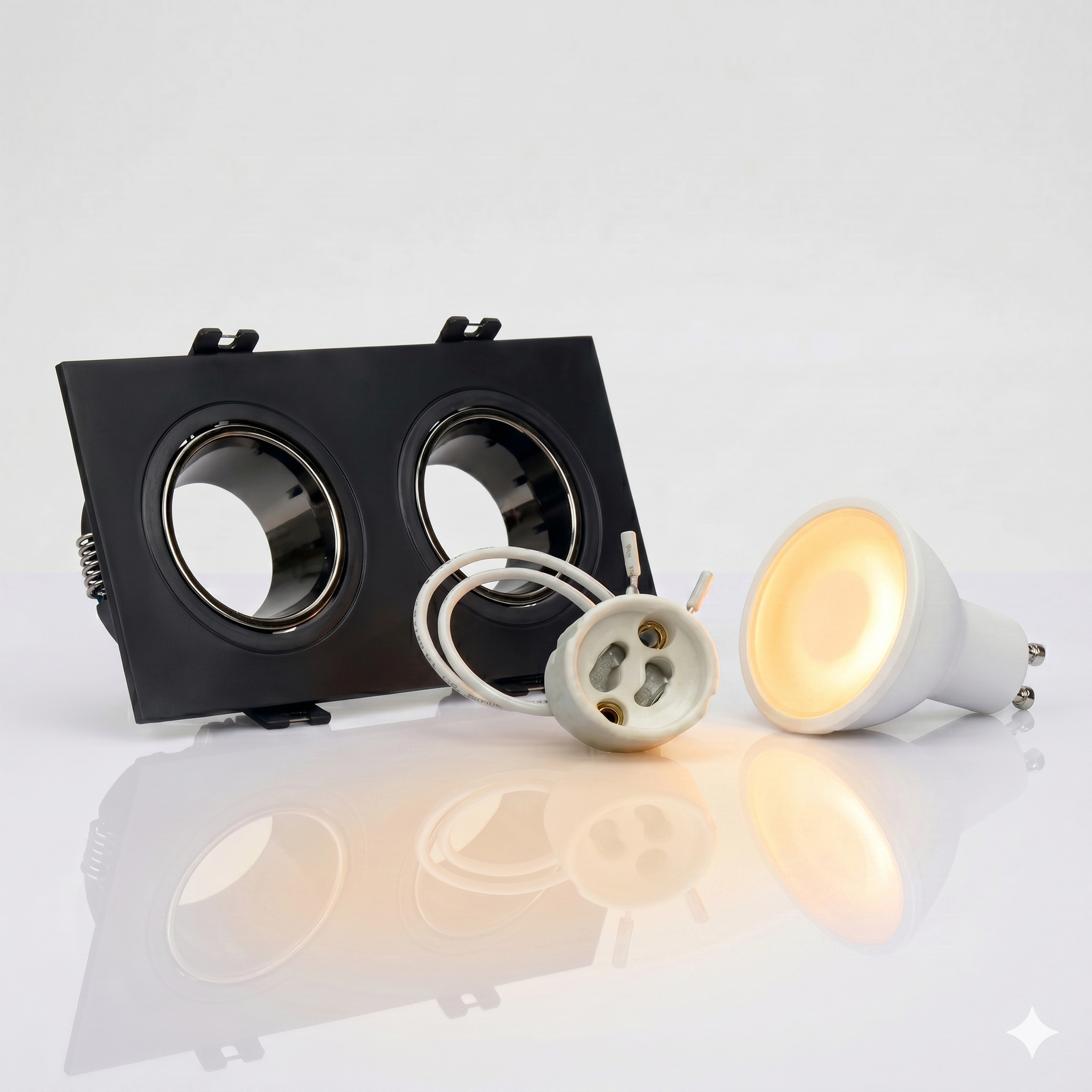 Kit downlight cuadrado basculante doble Bajo UGR + Portalámpara + Bombilla GU10