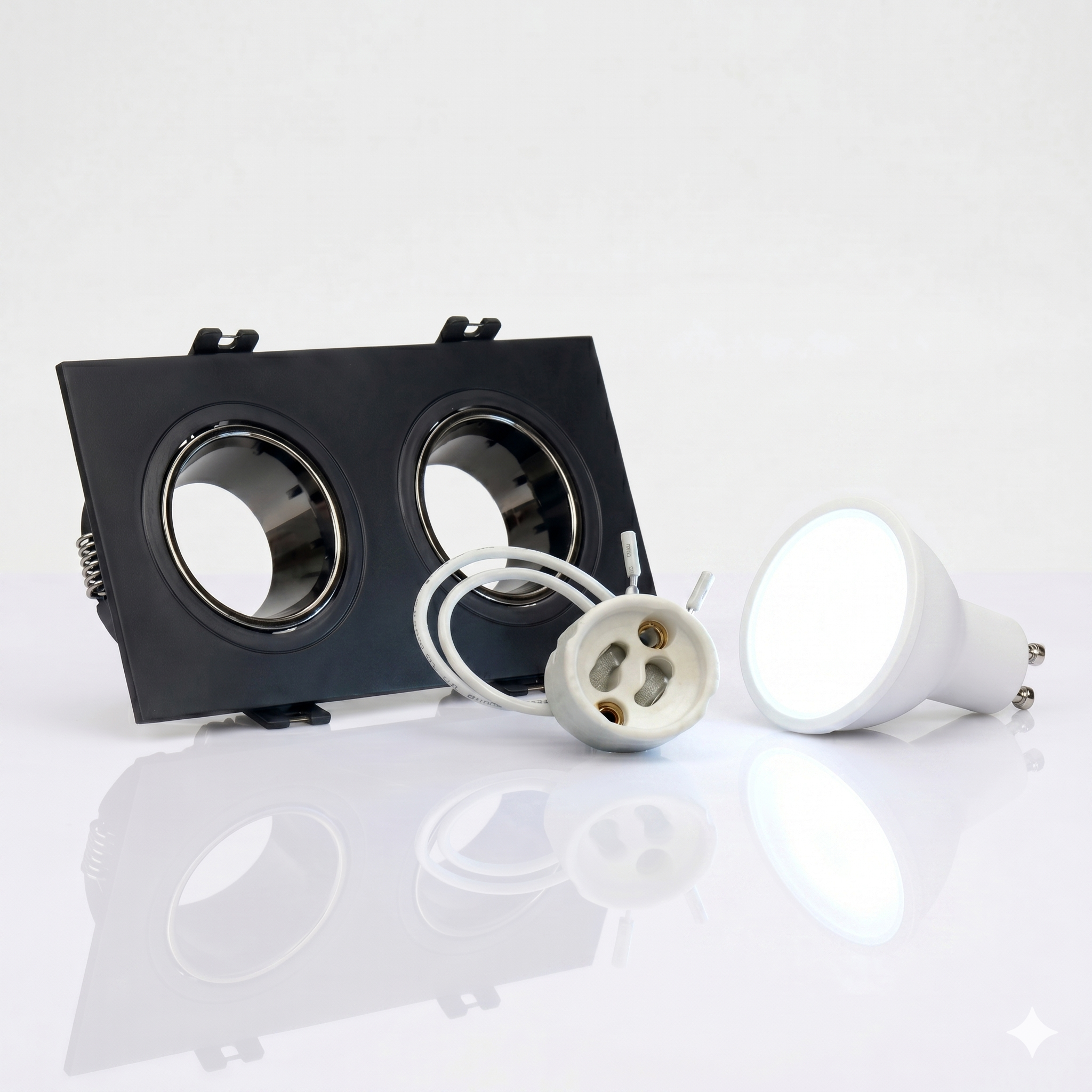 Kit downlight cuadrado basculante doble Bajo UGR + Portalámpara + Bombilla GU10