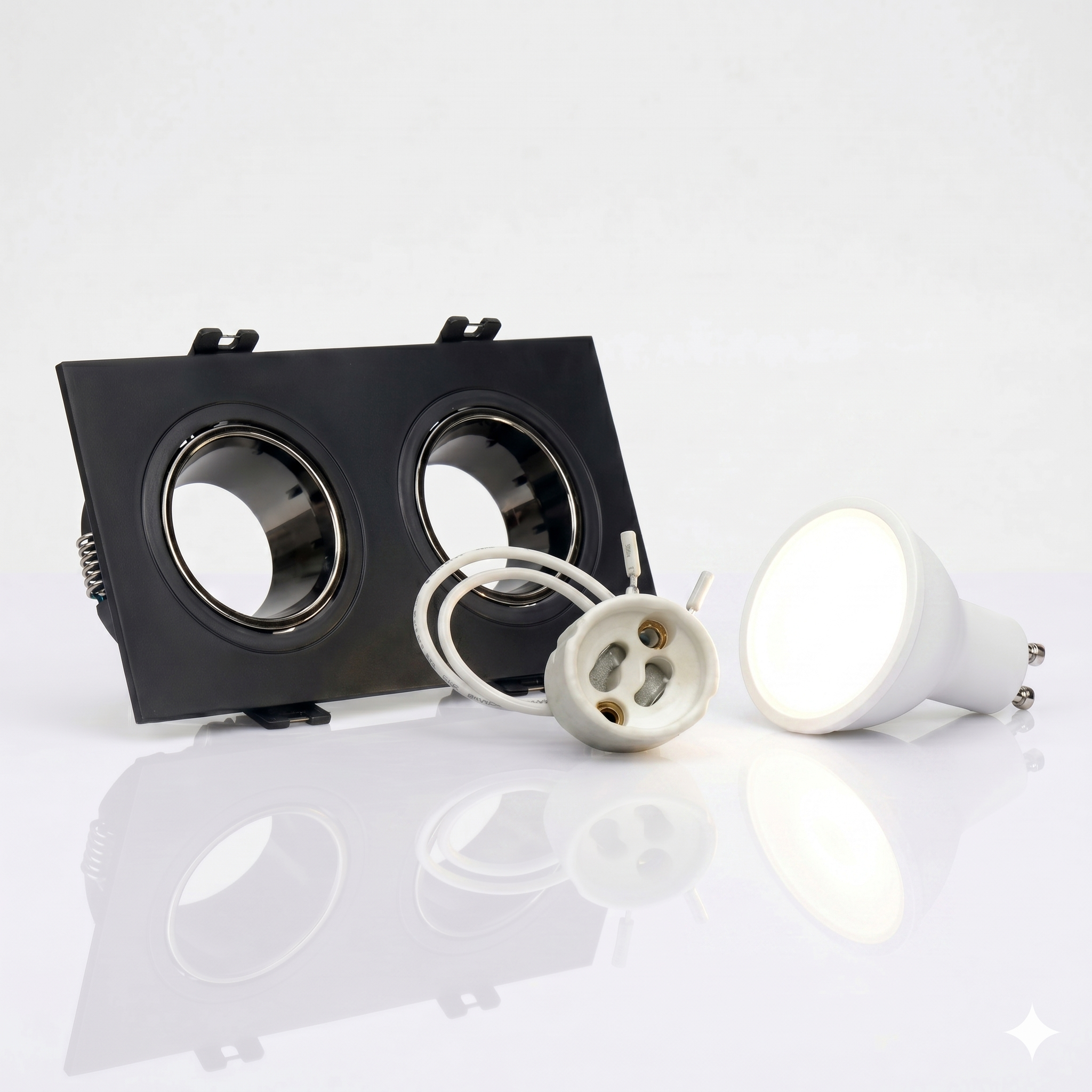 Kit downlight cuadrado basculante doble Bajo UGR + Portalámpara + Bombilla GU10