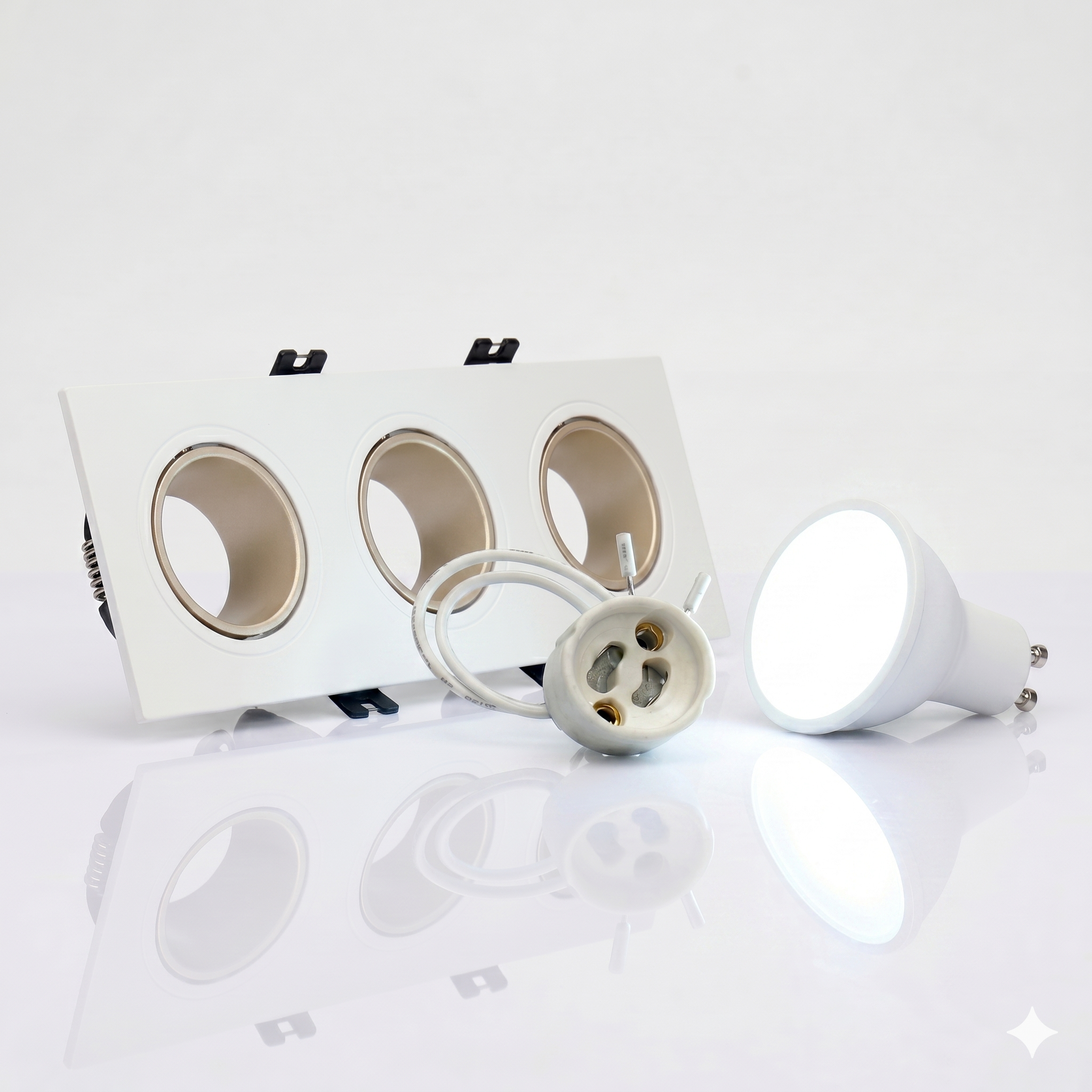 Kit downlight cuadrado basculante triple Bajo UGR + Portalámpara + Bombilla GU10