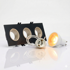 Kit downlight cuadrado basculante triple Bajo UGR + Portalámpara + Bombilla GU10