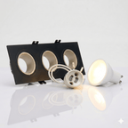Kit downlight cuadrado basculante triple Bajo UGR + Portalámpara + Bombilla GU10