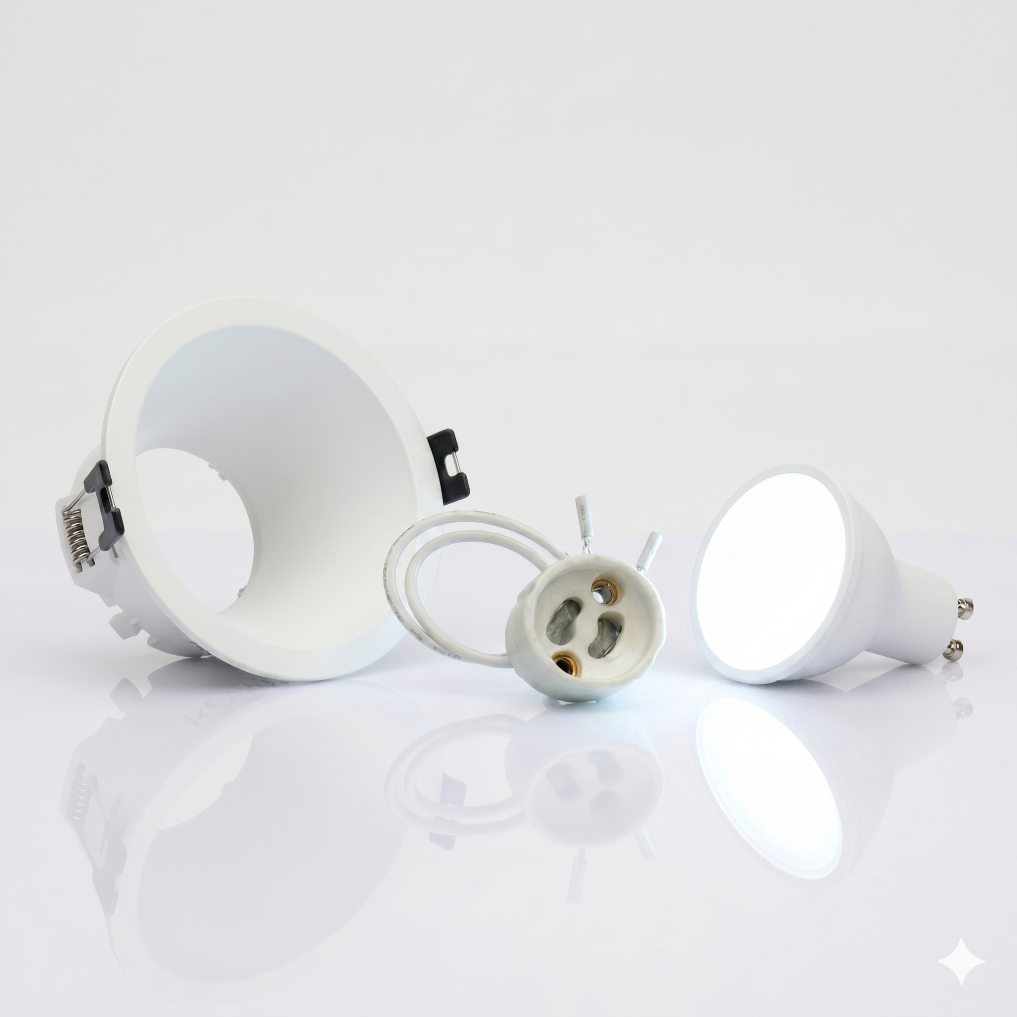 Kit aro downlight empotrable redondo Bajo UGR + Portalámpara + Bombilla GU10
