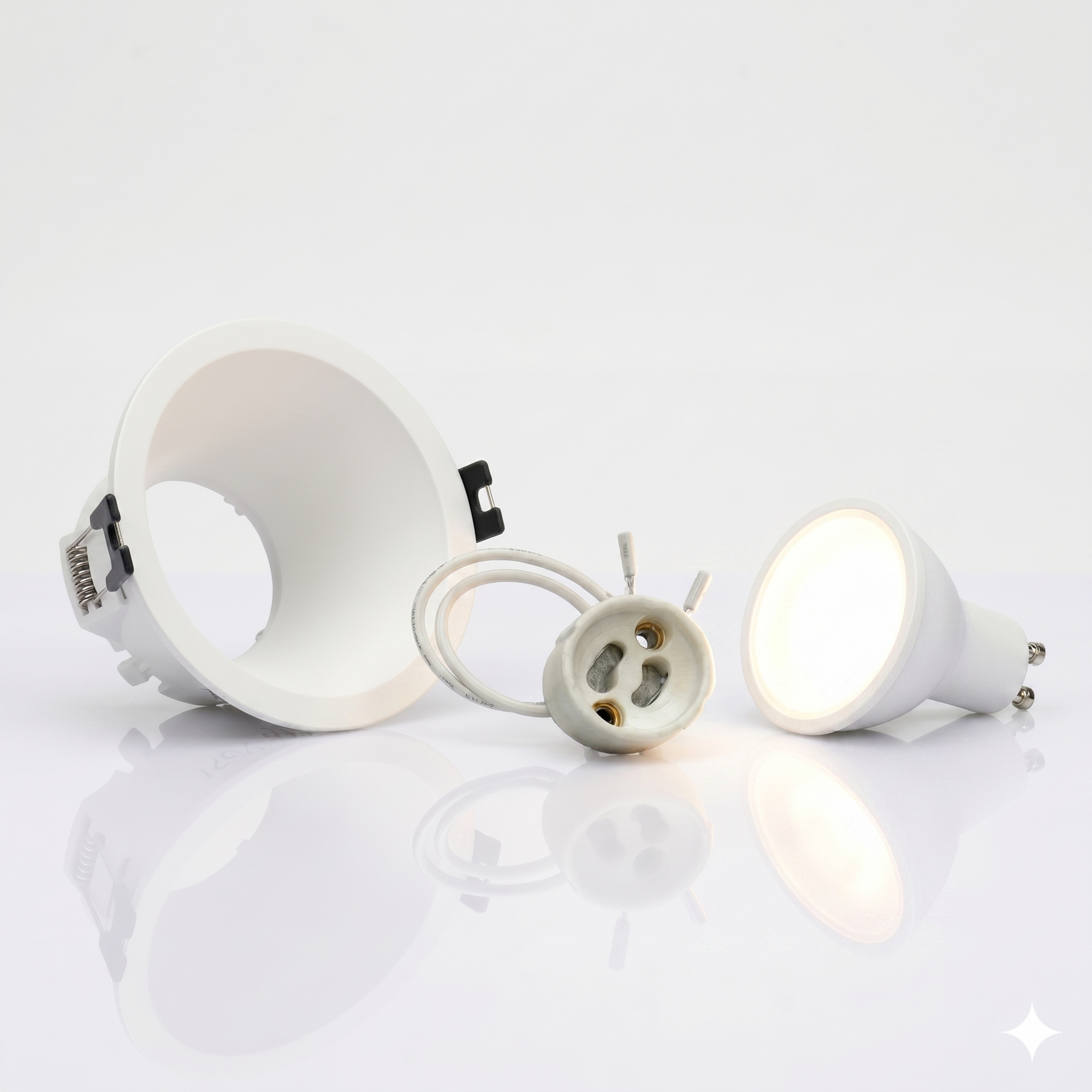 Kit aro downlight empotrable redondo Bajo UGR + Portalámpara + Bombilla GU10