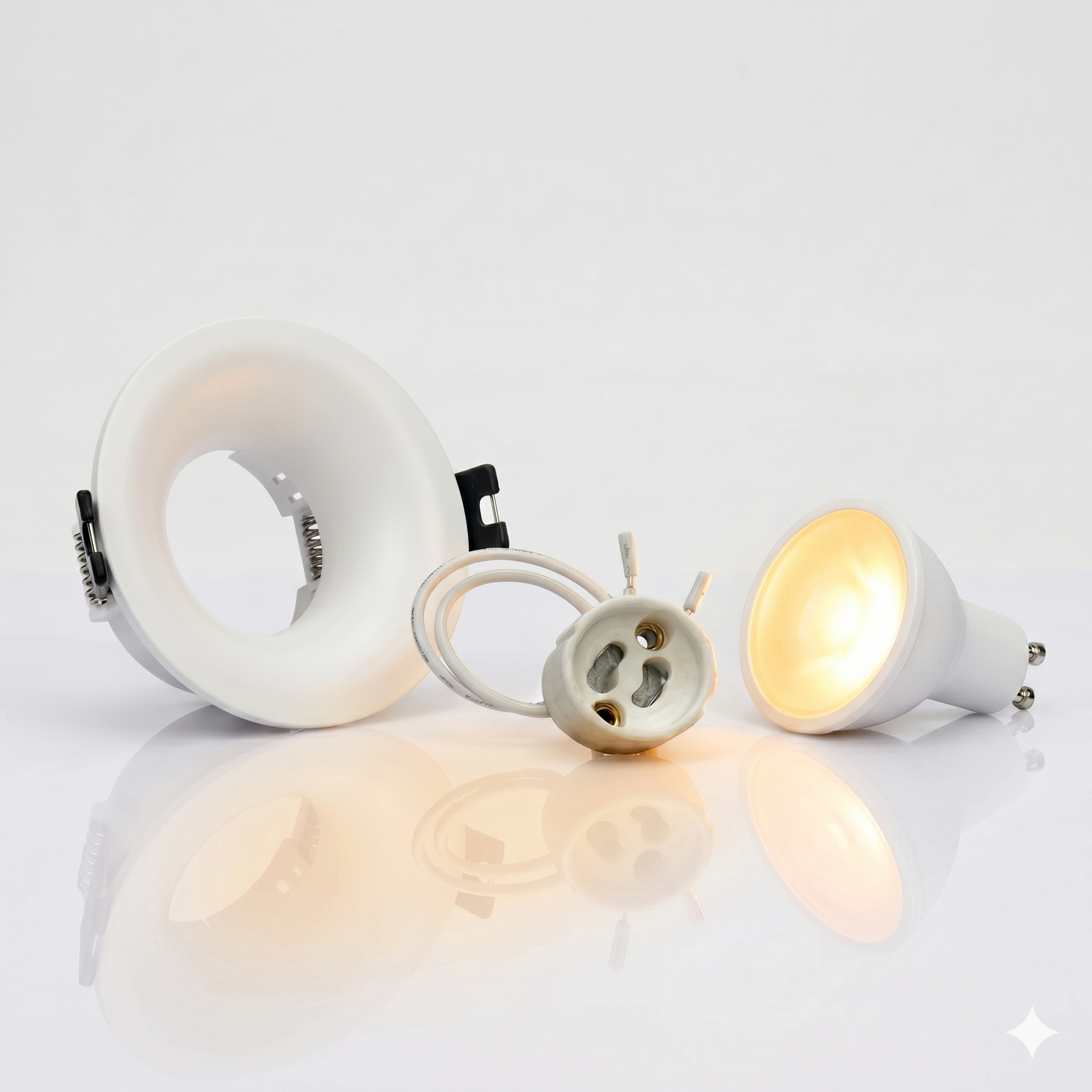 Kit aro downlight circular para bombilla GU10 + Portalámparas + Bombilla GU10