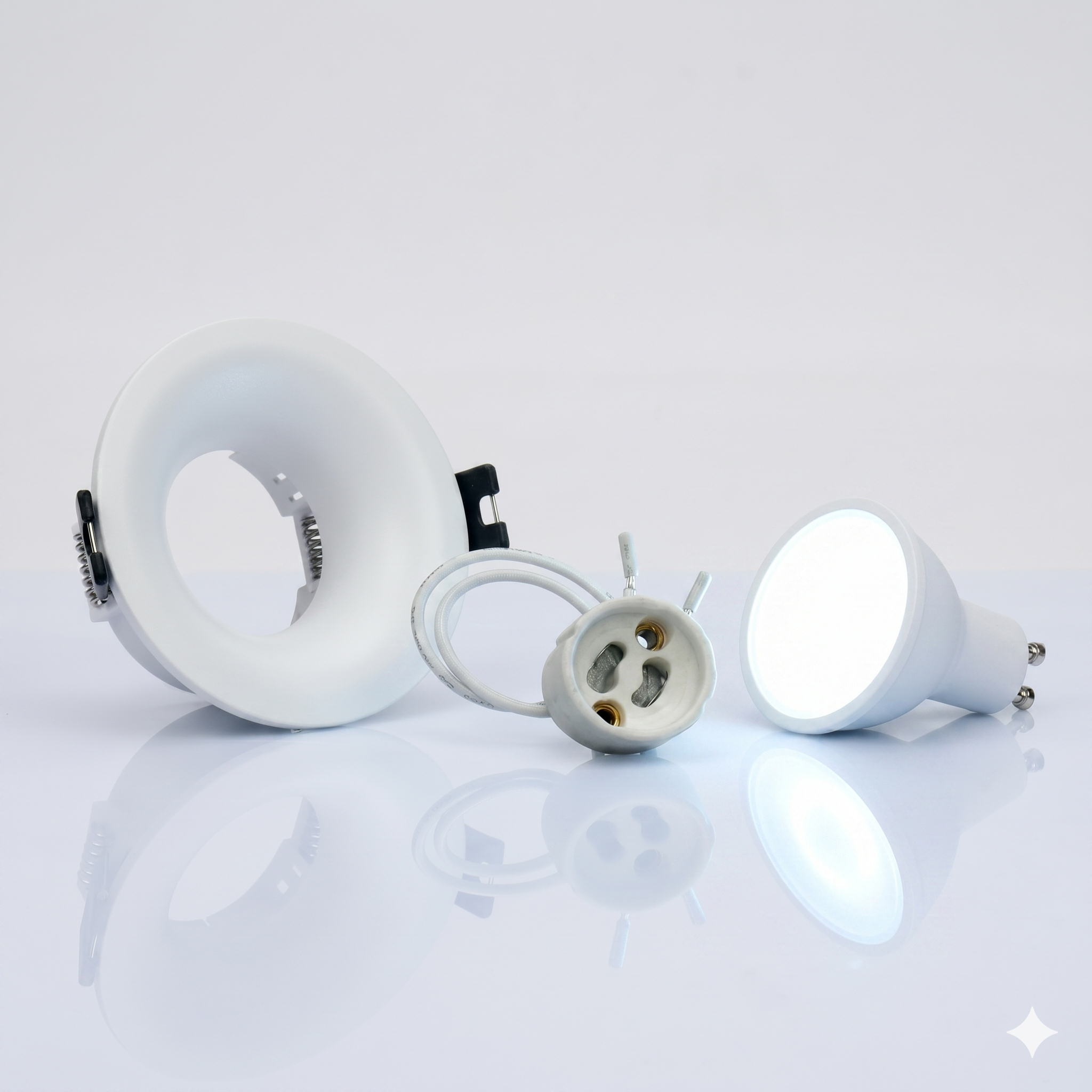 Kit aro downlight circular para bombilla GU10 + Portalámparas + Bombilla GU10