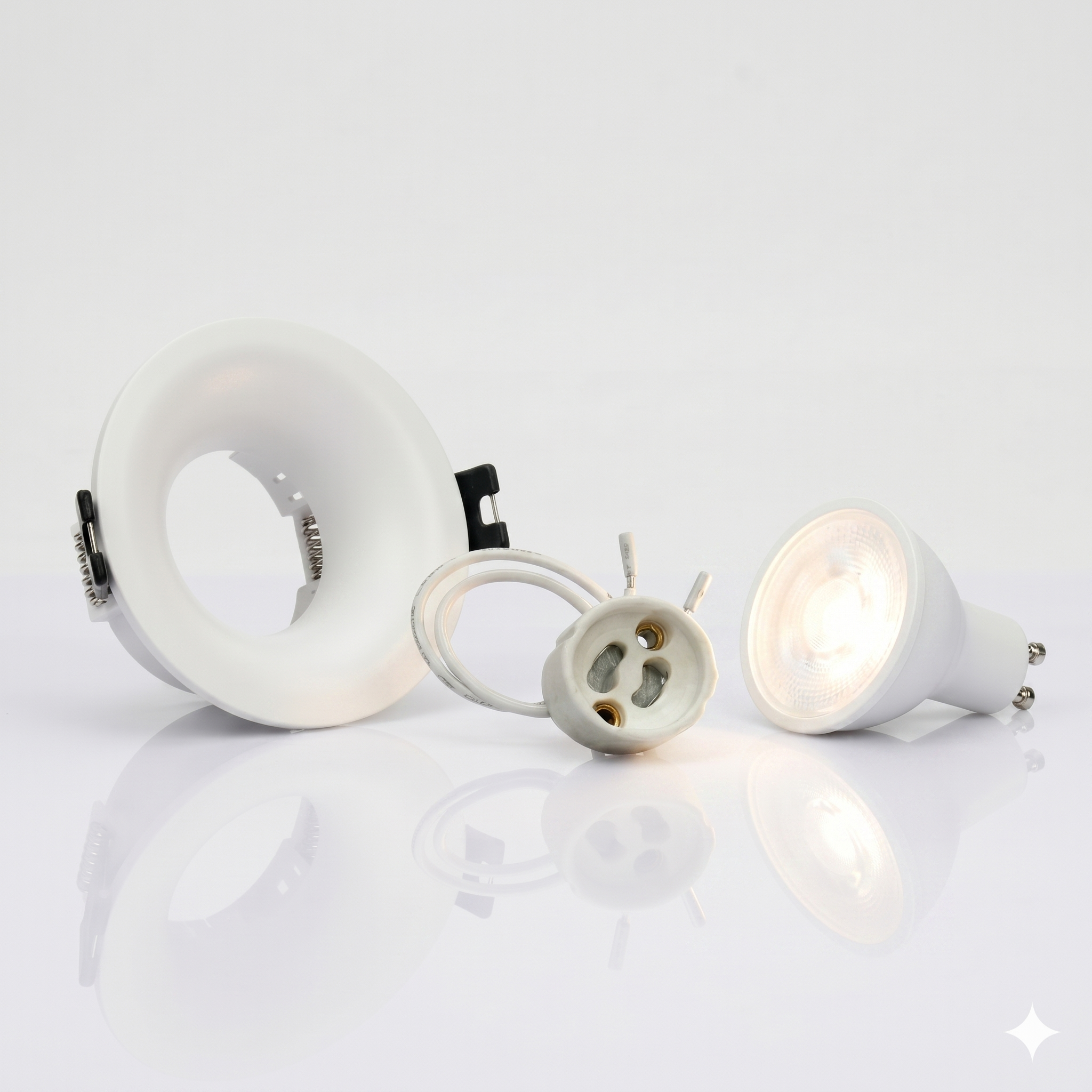 Kit aro downlight circular para bombilla GU10 + Portalámparas + Bombilla GU10