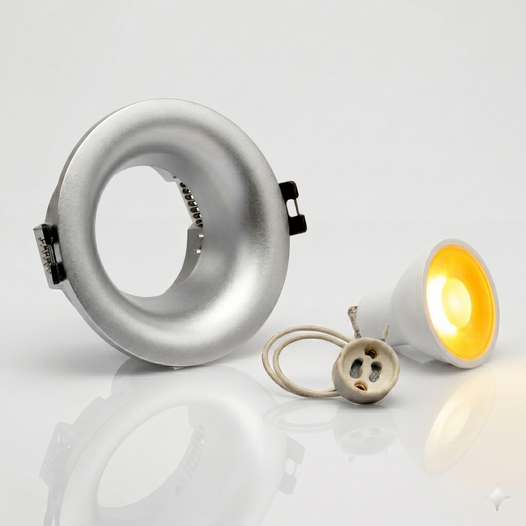 Kit aro downlight circular para bombilla GU10 + Portalámparas + Bombilla GU10